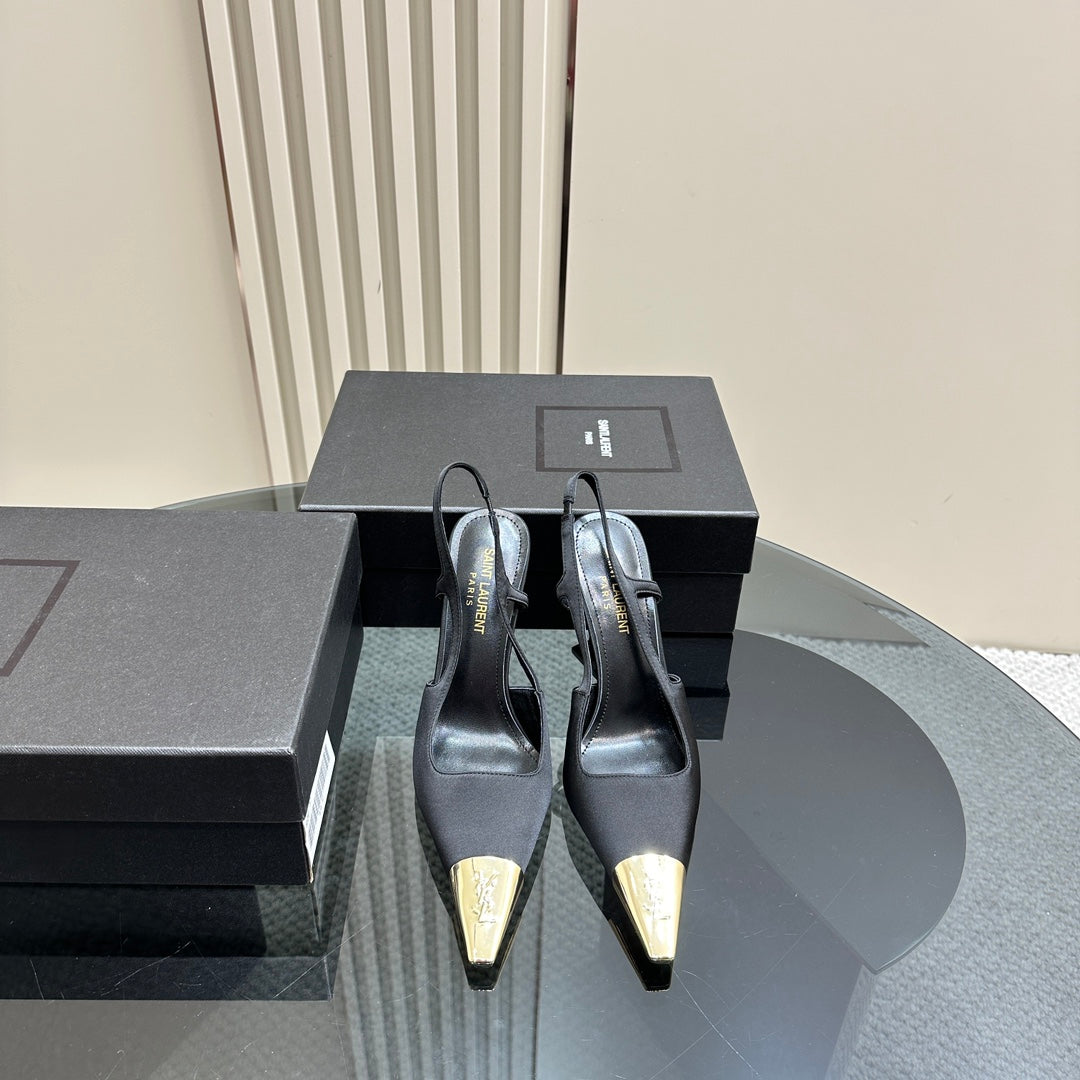 SL JEANNE SLINGBACK PUMPS BLACK SATIN