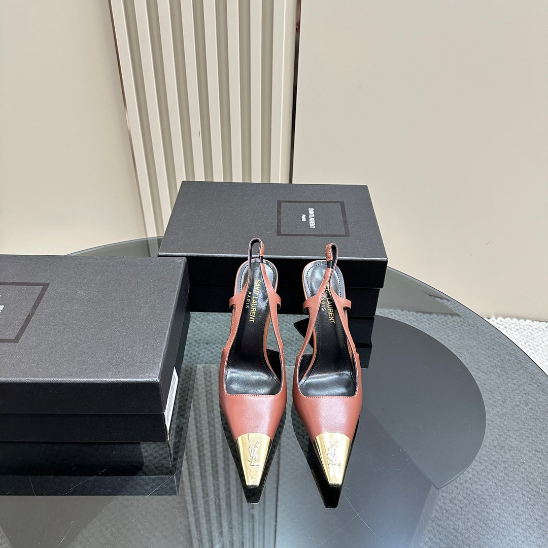 SL JEANNE SLINGBACK PUMPS BRICK CALFSKIN