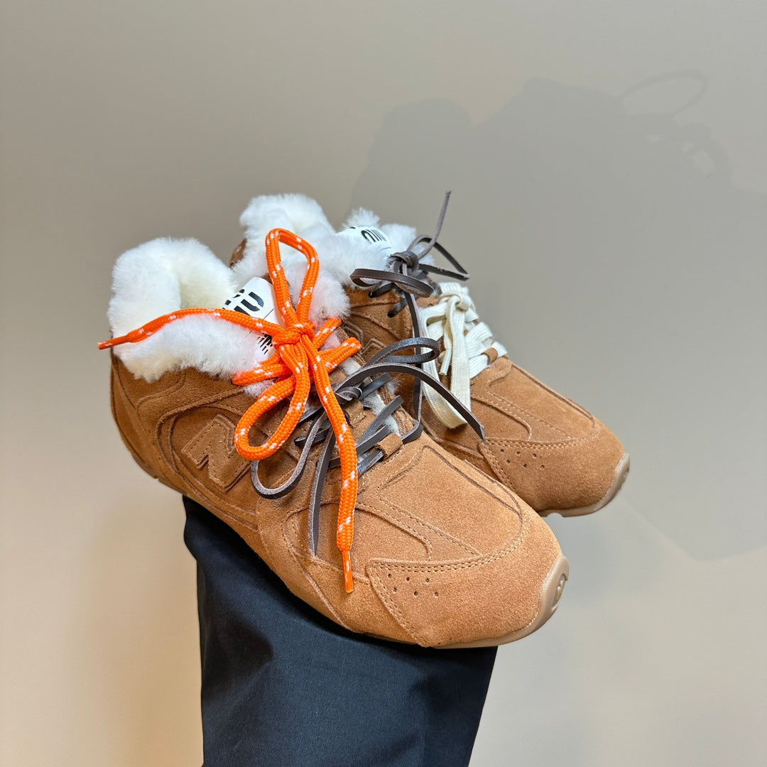 Miu x Balance 530 SL Sneakers Brown Yellow Fleece Lining Suede
