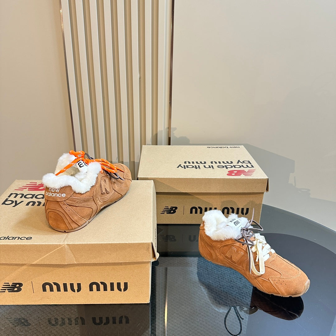 Miu x Balance 530 SL Sneakers Brown Yellow Fleece Lining Suede