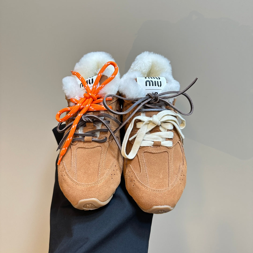 Miu x Balance 530 SL Sneakers Brown Yellow Fleece Lining Suede