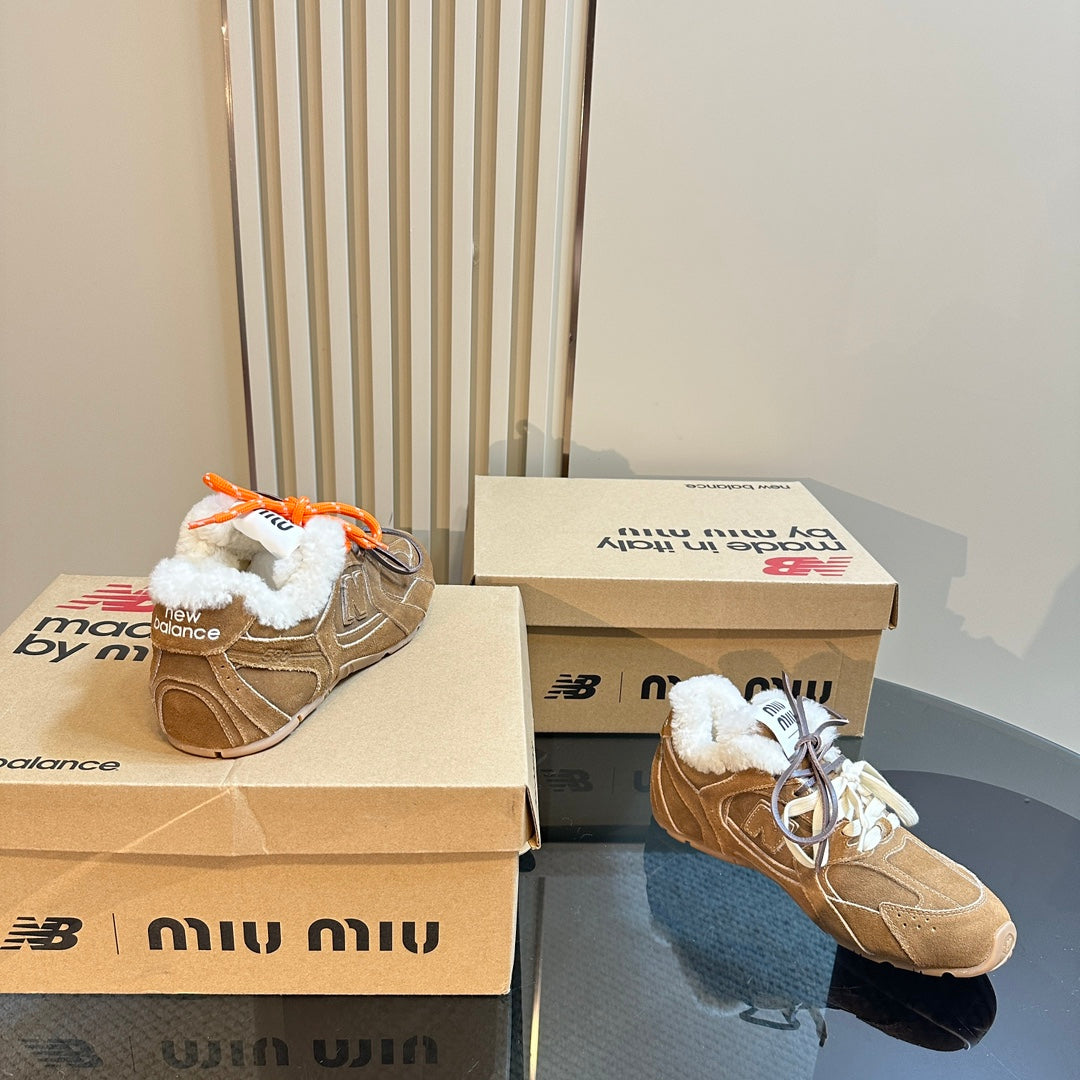 Miu x Balance 530 SL Sneakers Dark Brown Fleece Lining Suede