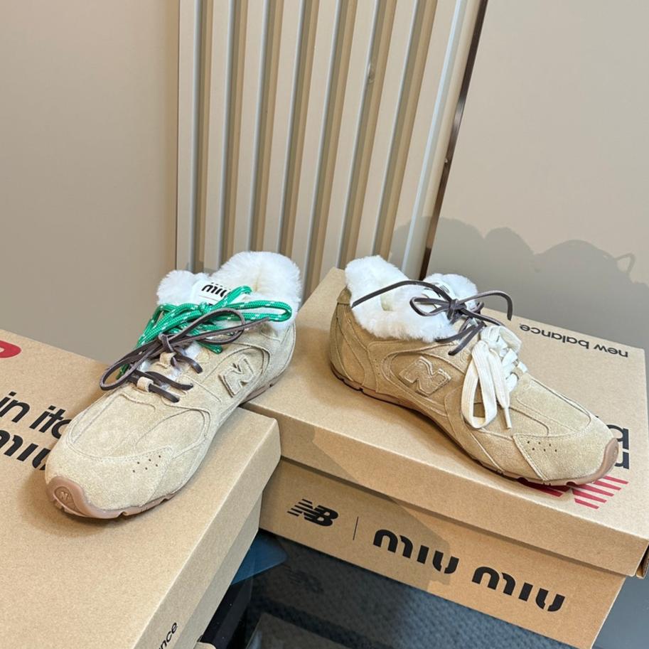 Miu x Balance 530 SL Sneakers Light Brown Fleece Lining Suede