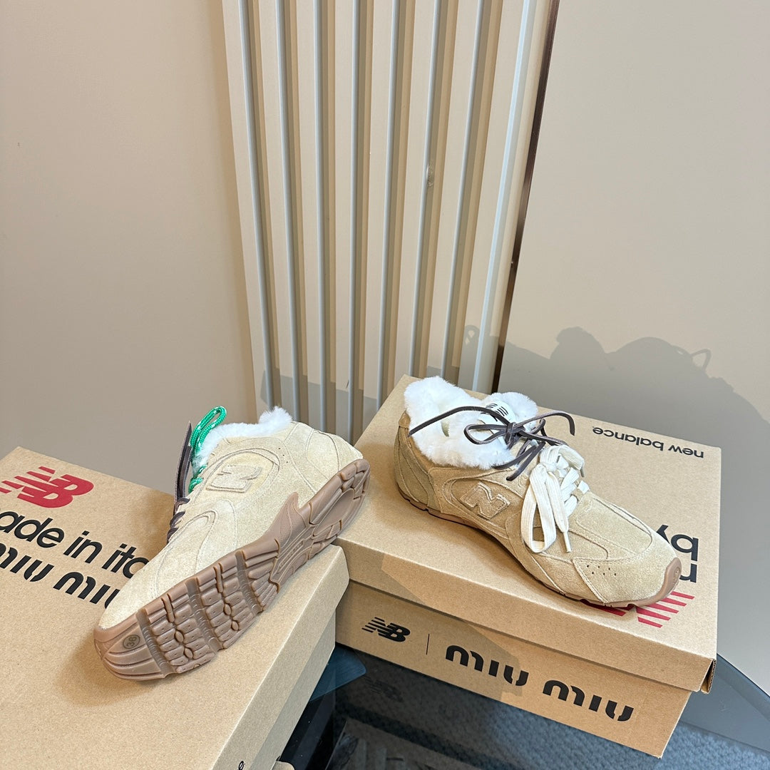 Miu x Balance 530 SL Sneakers Light Brown Fleece Lining Suede