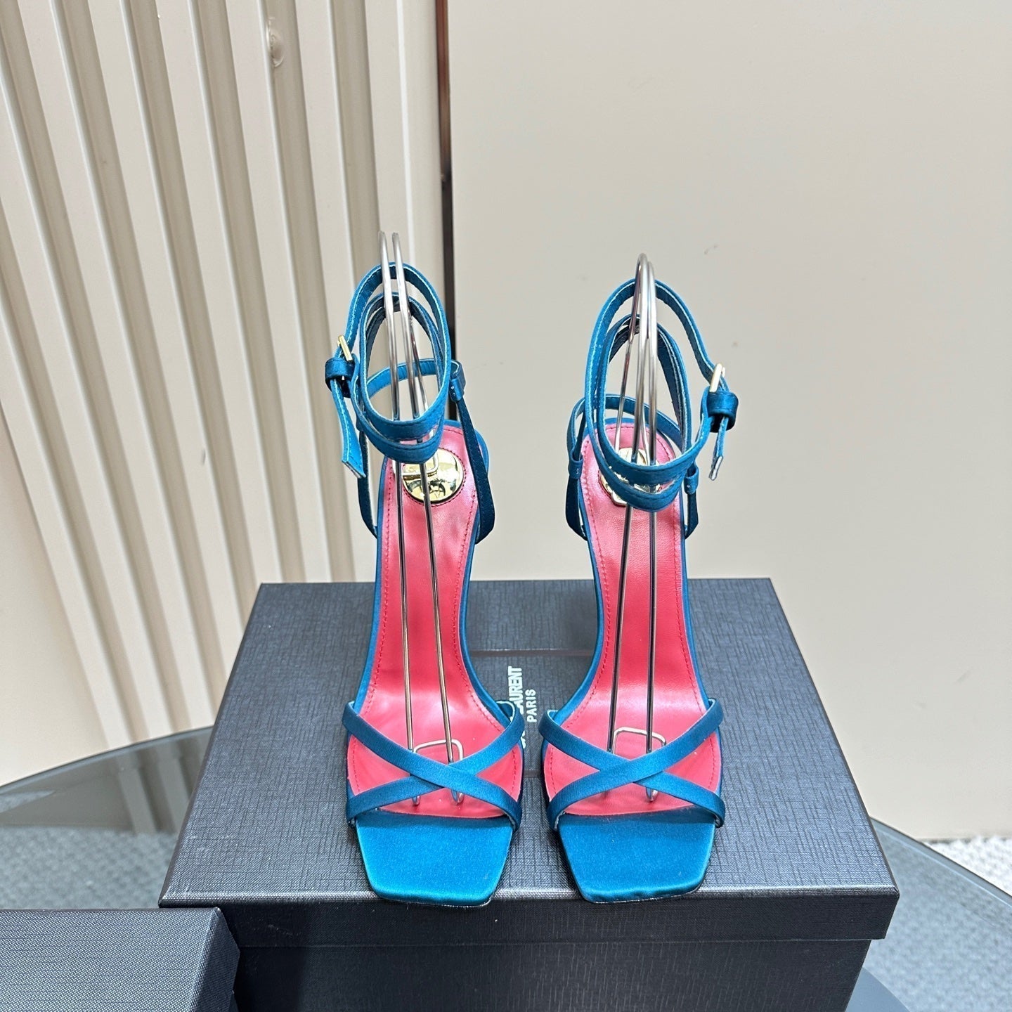 OPYUM HIGH SANDALS IN DUCK BLUEE SILK