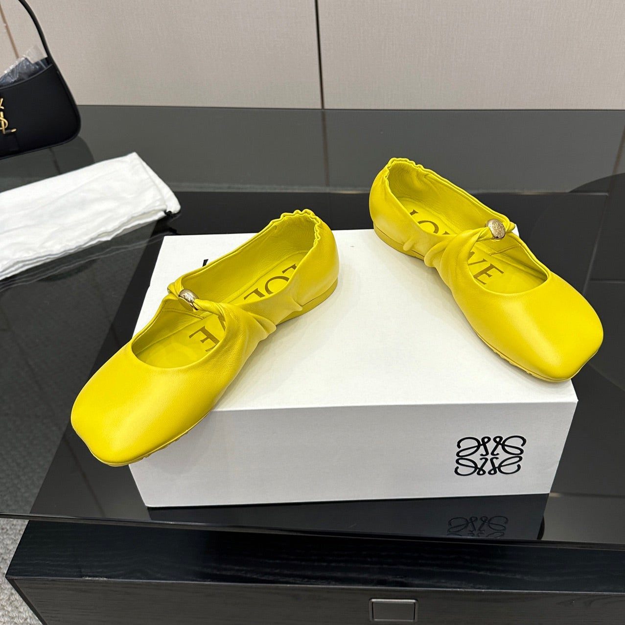 Loewe 25 Pebble Ballet Flats Yellow Calfskin
