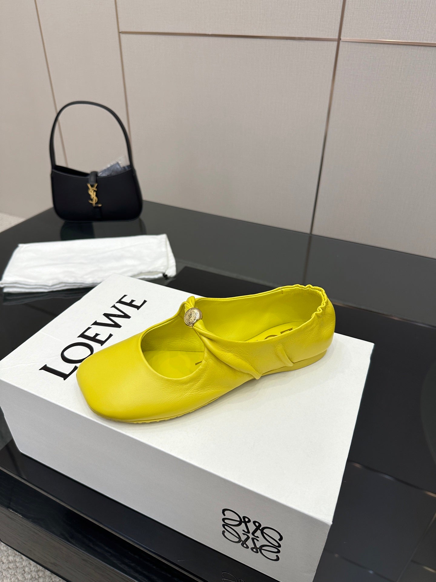 Loewe 25 Pebble Ballet Flats Yellow Calfskin