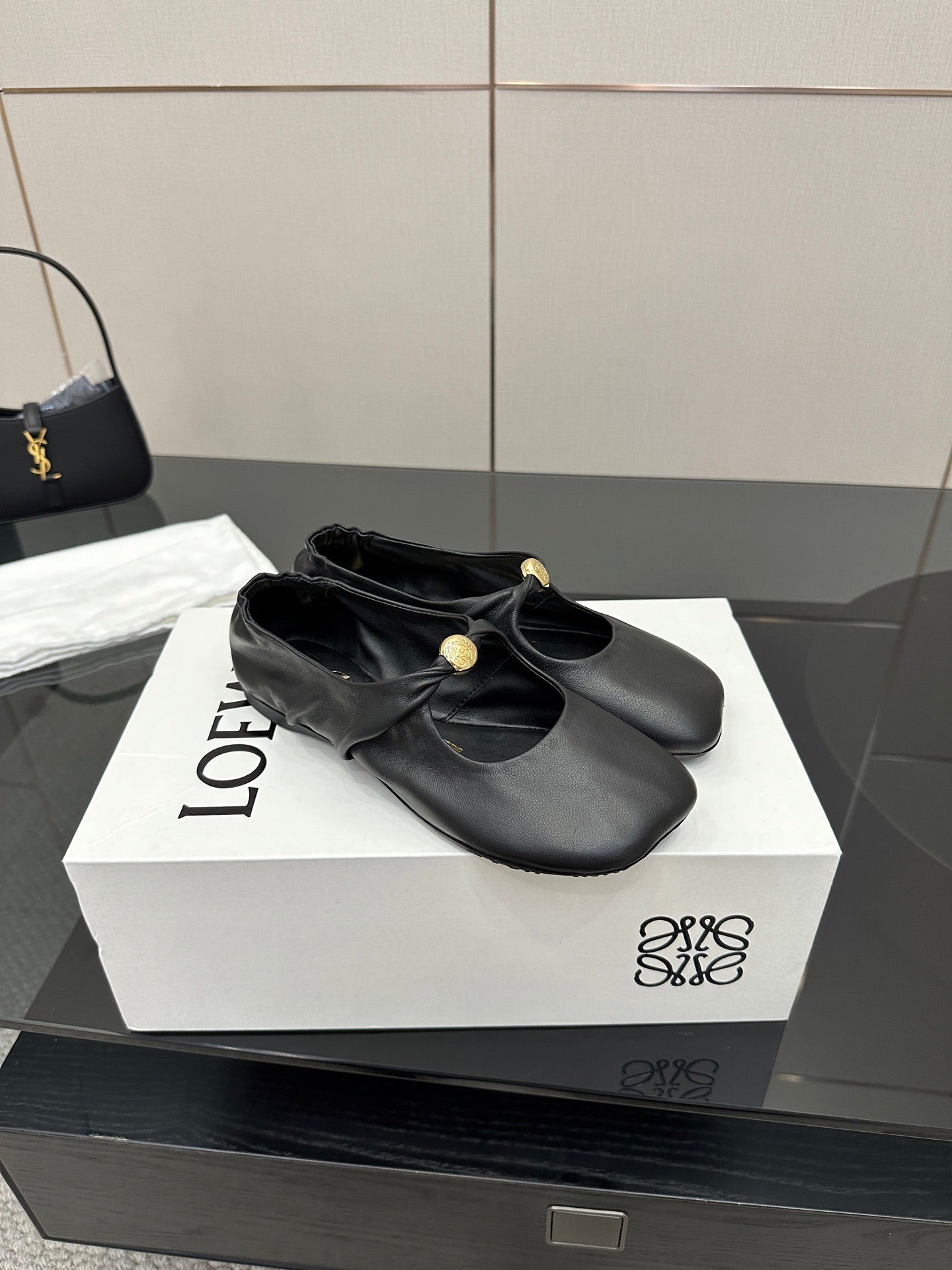 Loewe 25 Pebble Ballet Flats Black Calfskin