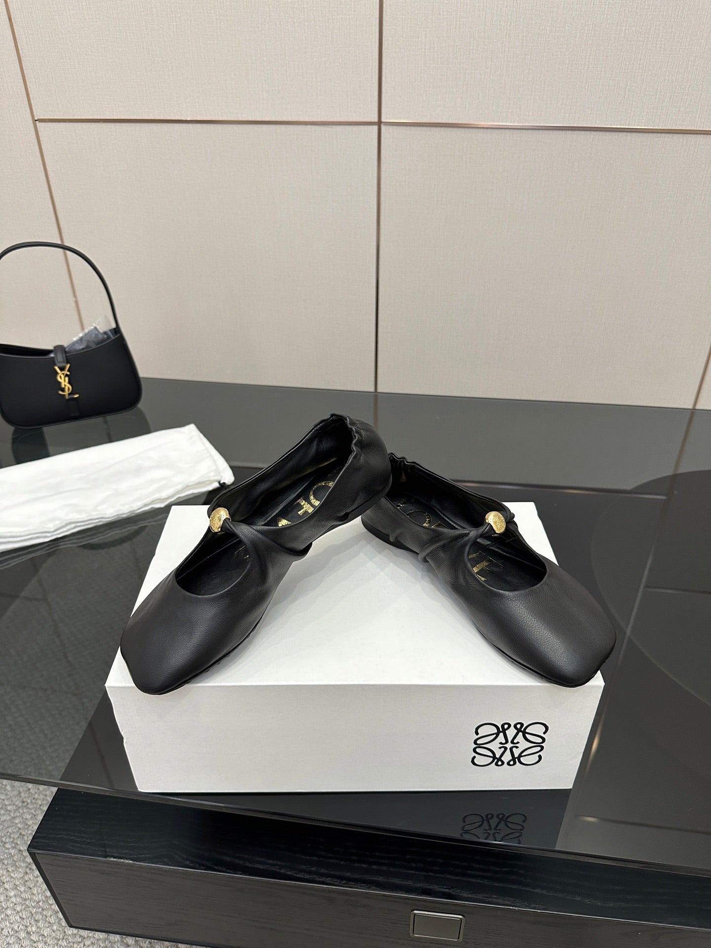 Loewe 25 Pebble Ballet Flats Black Calfskin