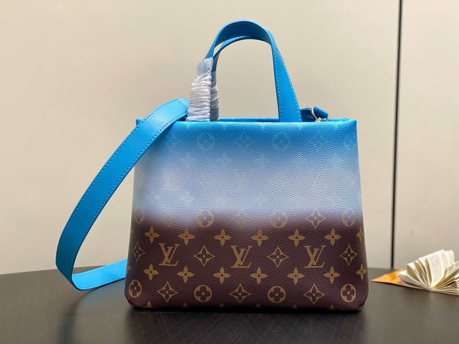 LV 2025 Blue Gradient Square Tote Shopping Bag Cowhide 343985