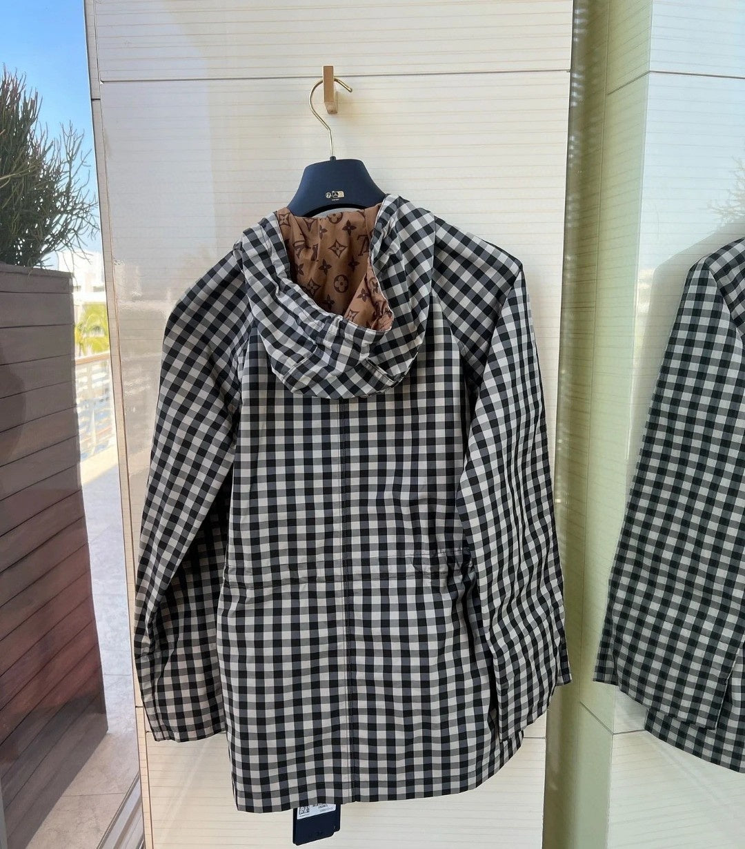 Lv Check Hooded Milky White Parka 224845