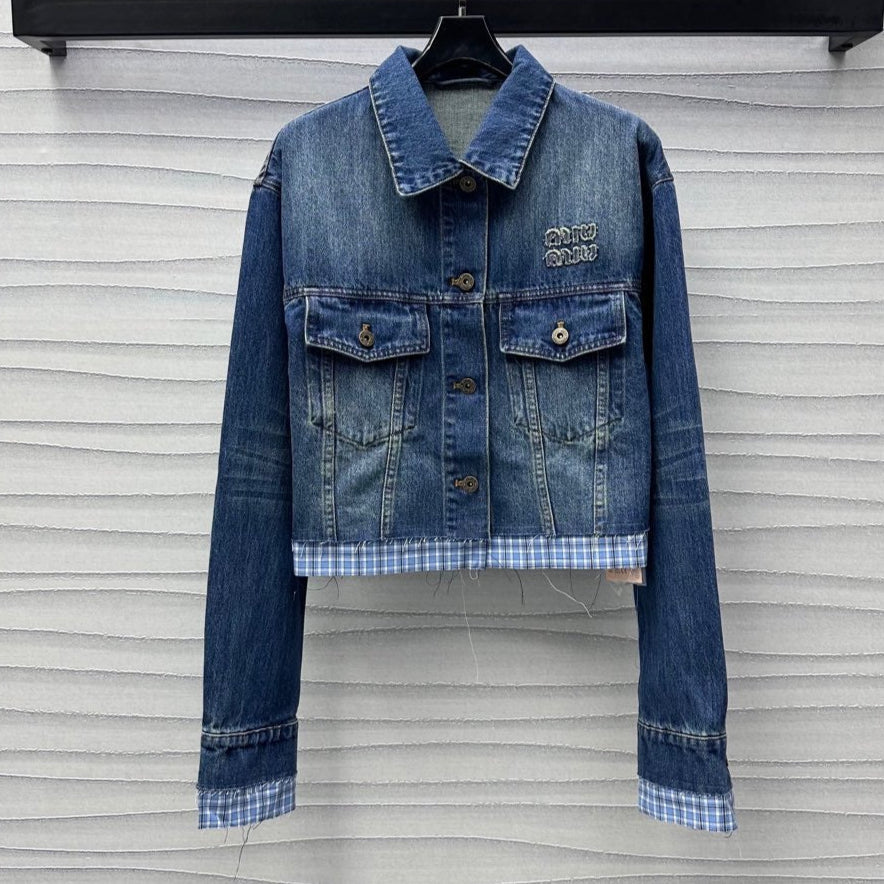 Miu Blue Washed Denim Blouson Jacket