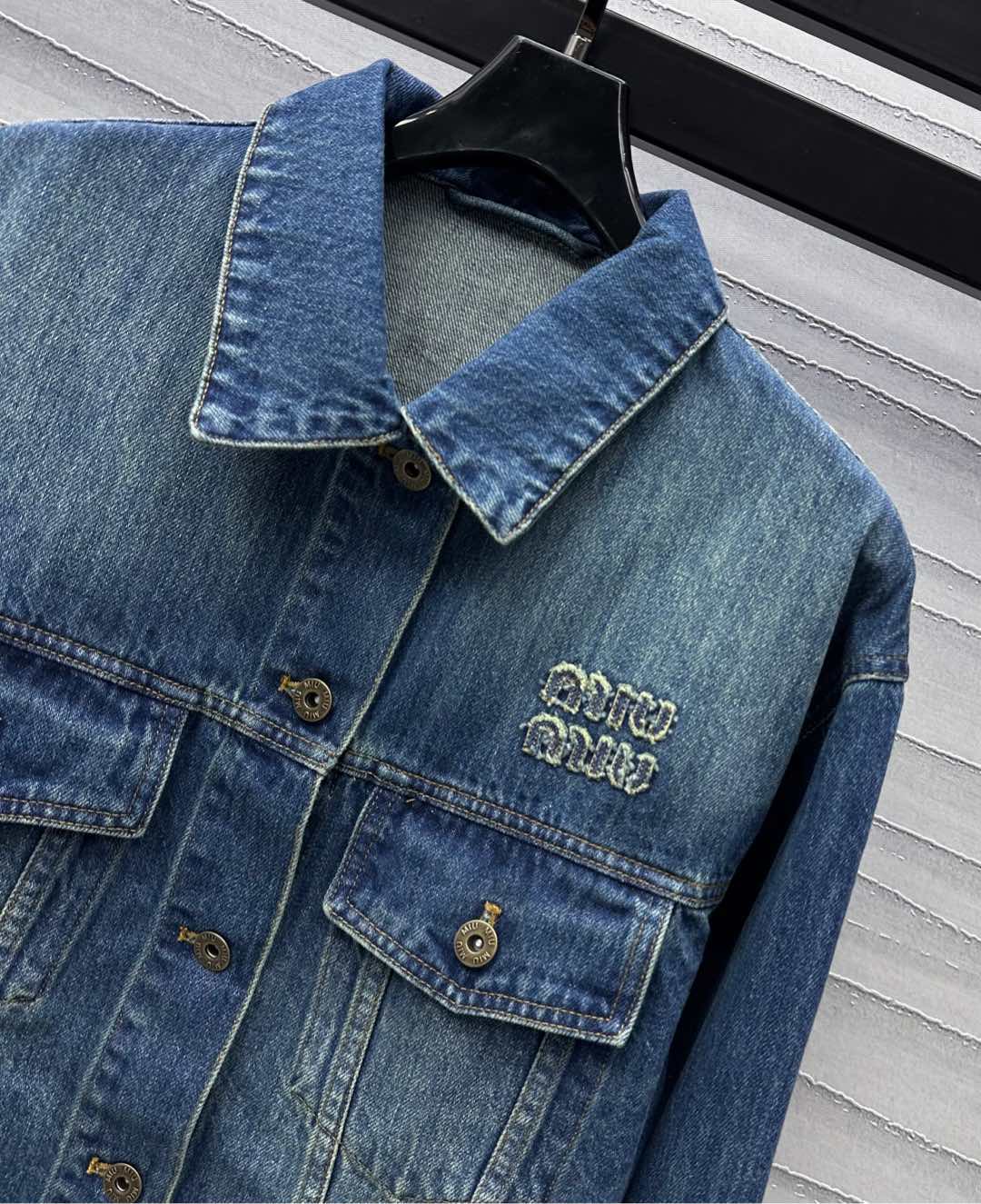 Miu Blue Washed Denim Blouson Jacket
