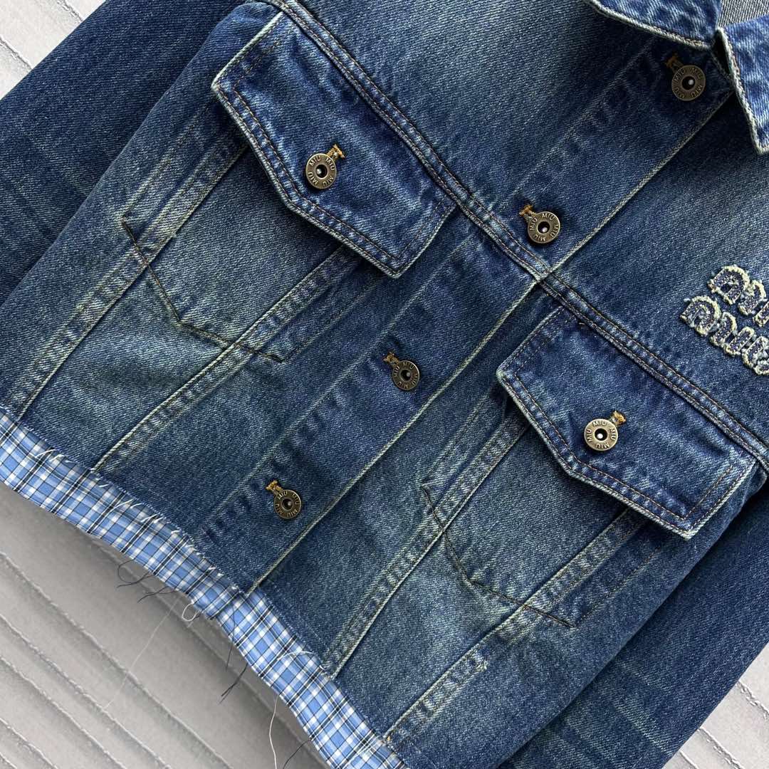 Miu Blue Washed Denim Blouson Jacket