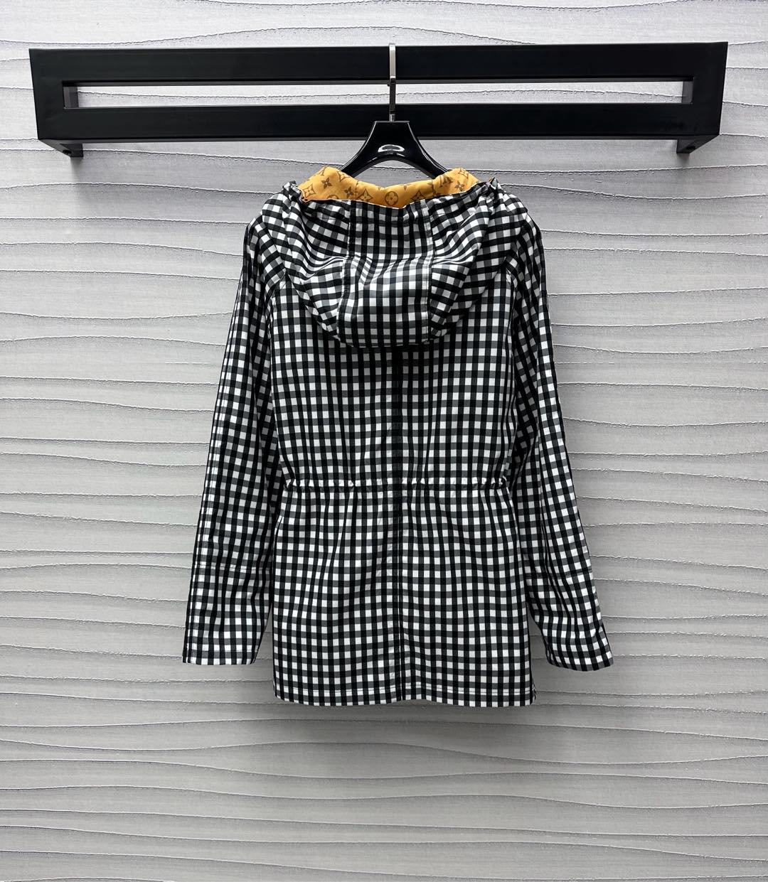 Lv Check Hooded Black White Parka 224851