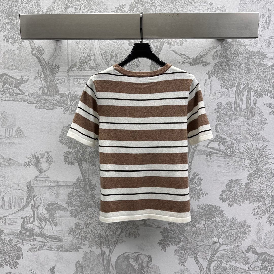 Miu 25 T-Shirt Brown mix Beige Virgin Wool 233470