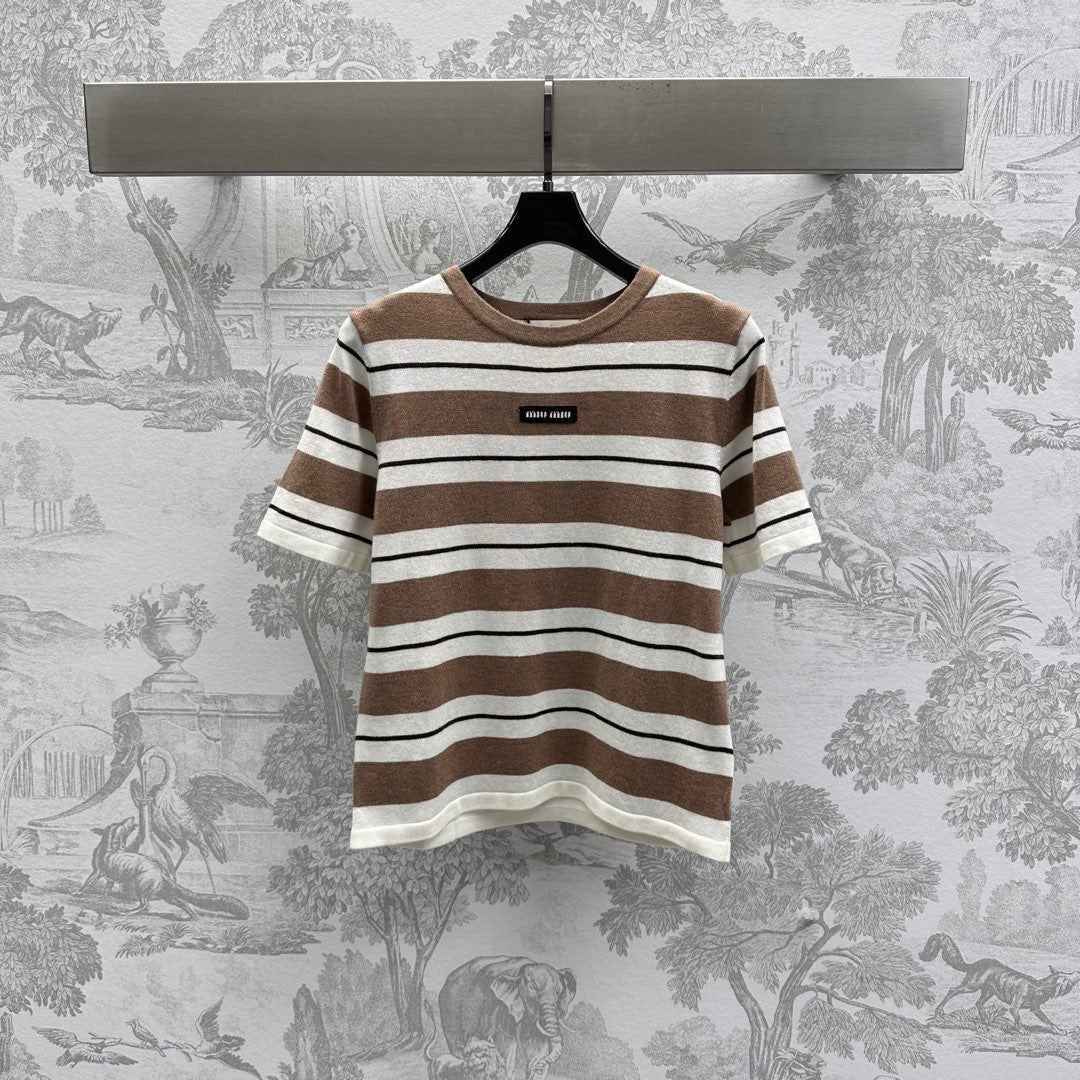 Miu 25 T-Shirt Brown mix Beige Virgin Wool 233470