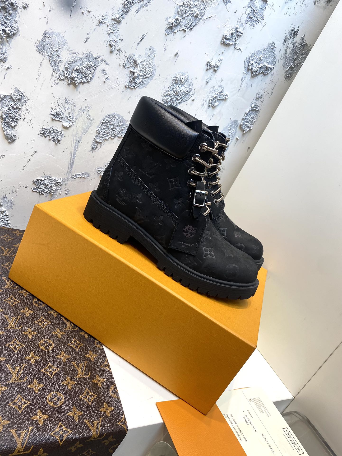 LV x Timberland Ankle Boots 35mm Black Monogram Suede