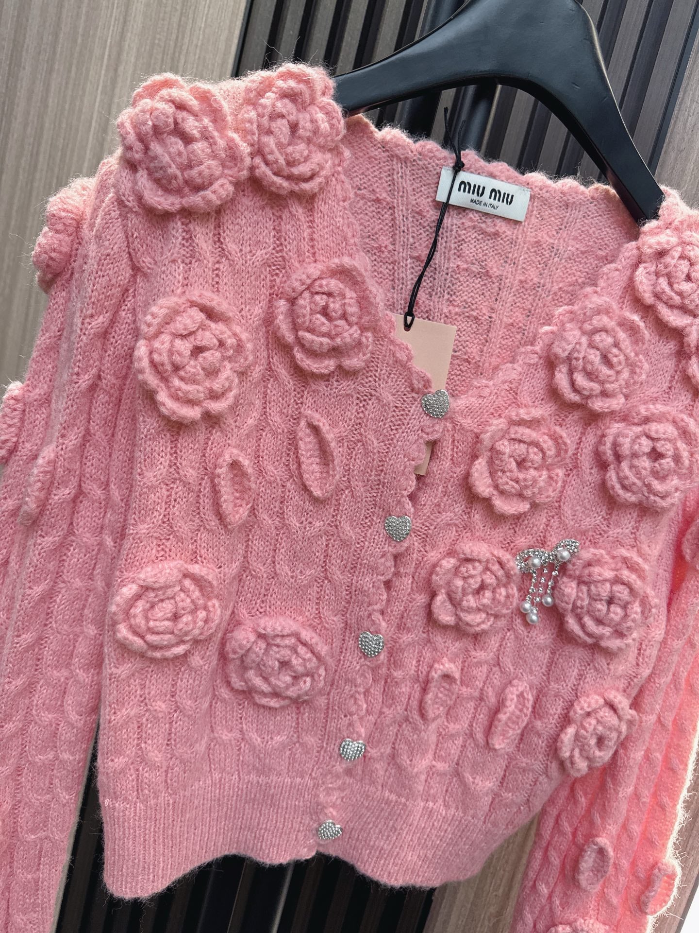 Miumiu 2025 Flower Cropped Knit Cardigan Wool Cotton