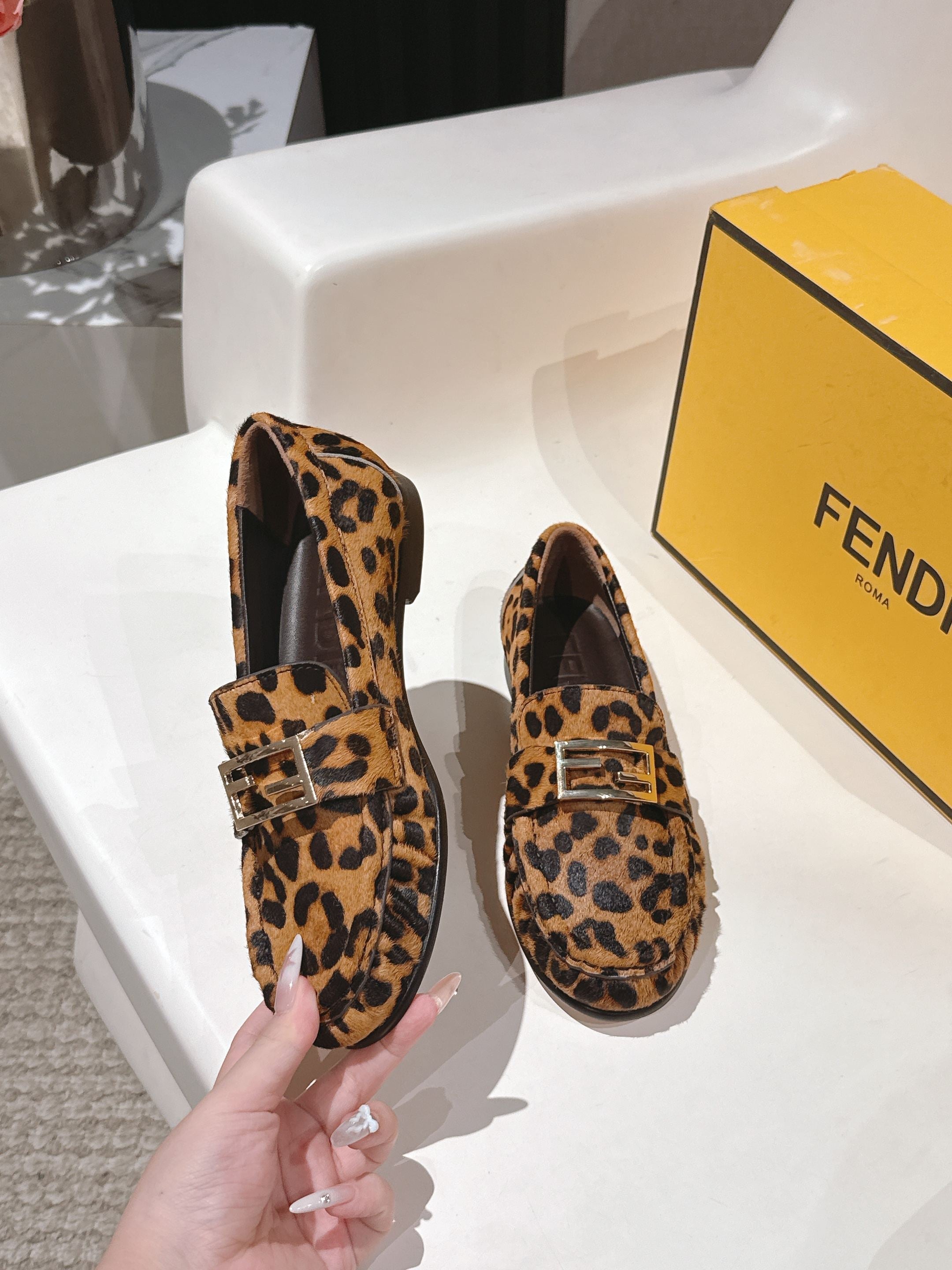 Fendi 2025 Leopard Print Loafer Brown mix Black Calfskin 560513