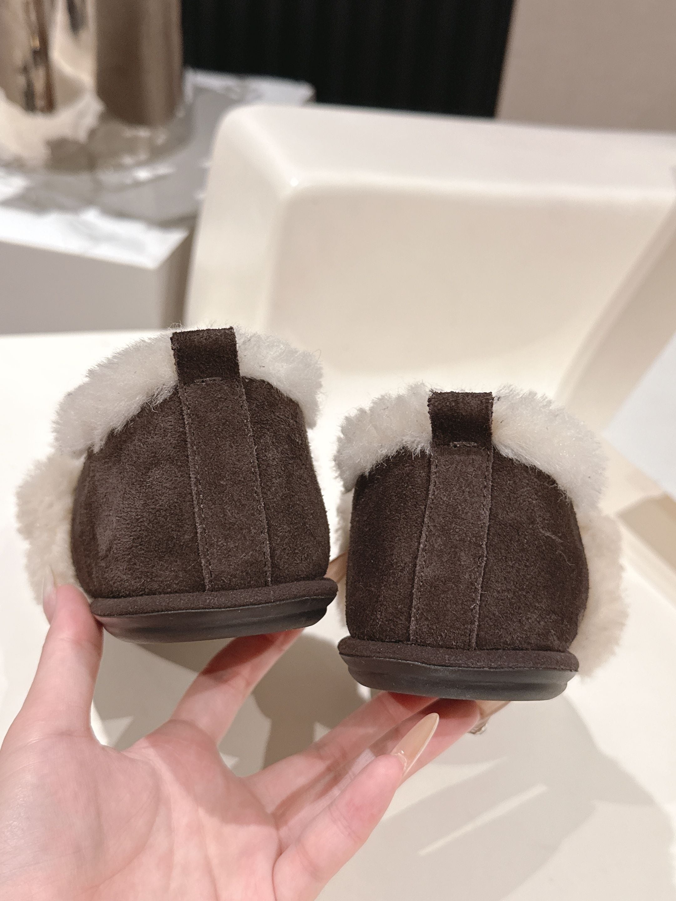 The Row 2025 Furry Shoe Dark Brown White Suede Wool 560591