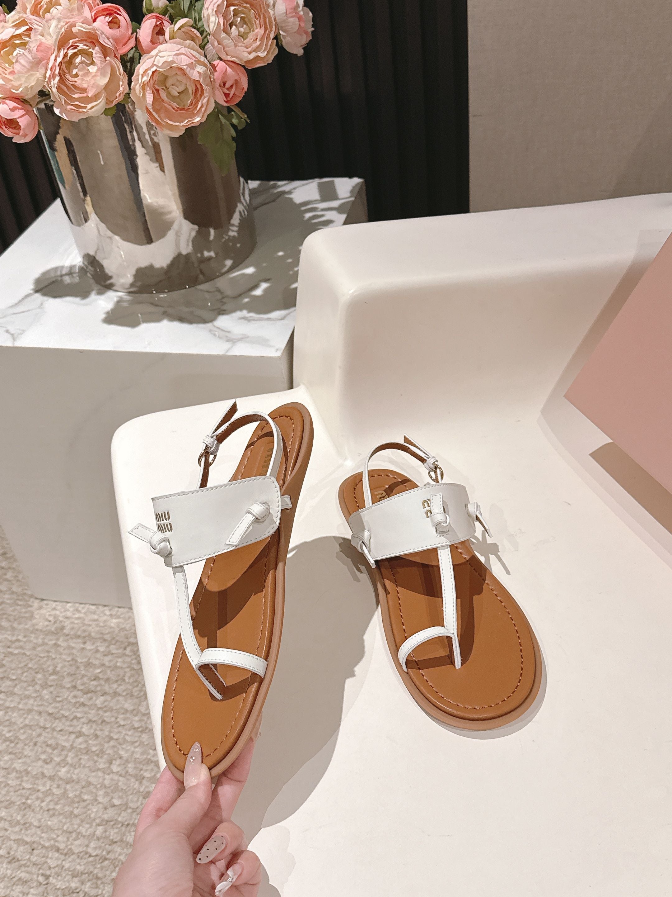 Miu Miu 2026 Sandal with Strap Brown White Leather 620679