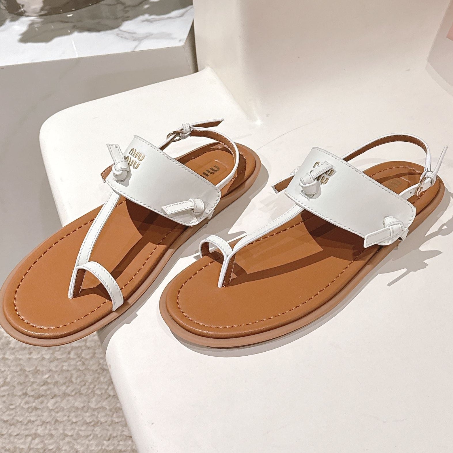 Miu Miu 2026 Sandal with Strap Brown White Leather 620679