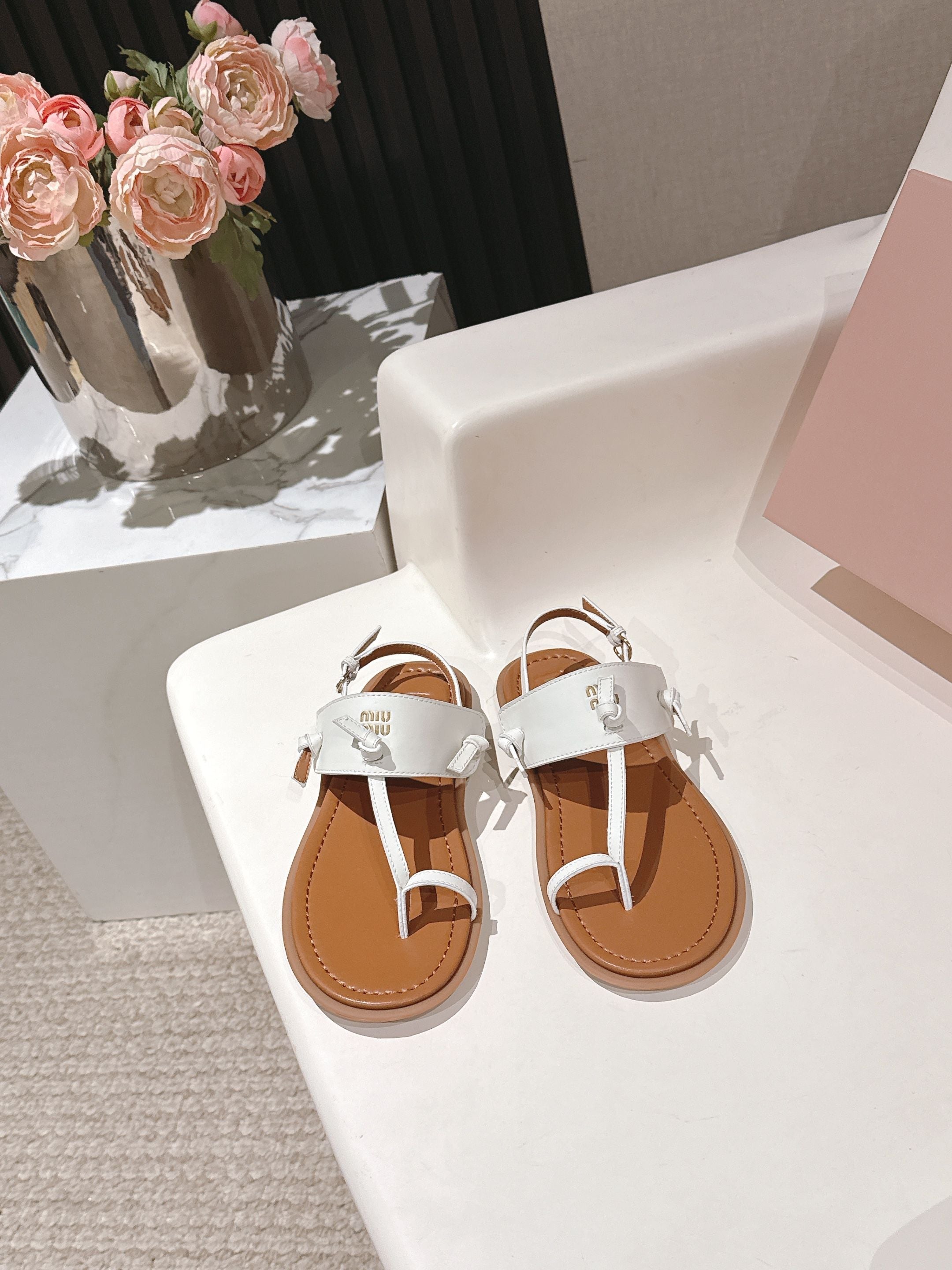 Miu Miu 2026 Sandal with Strap Brown White Leather 620679