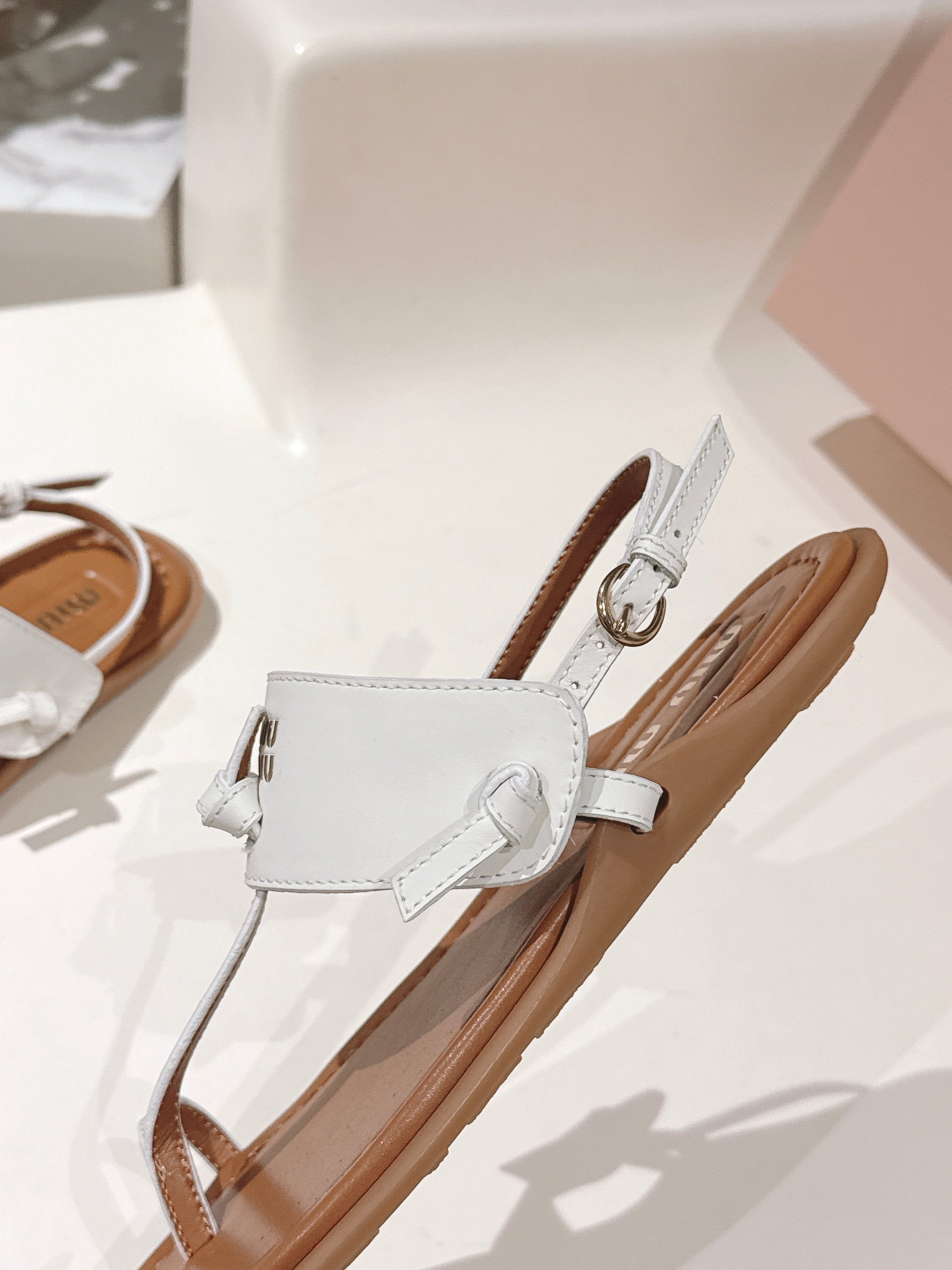 Miu Miu 2026 Sandal with Strap Brown White Leather 620679