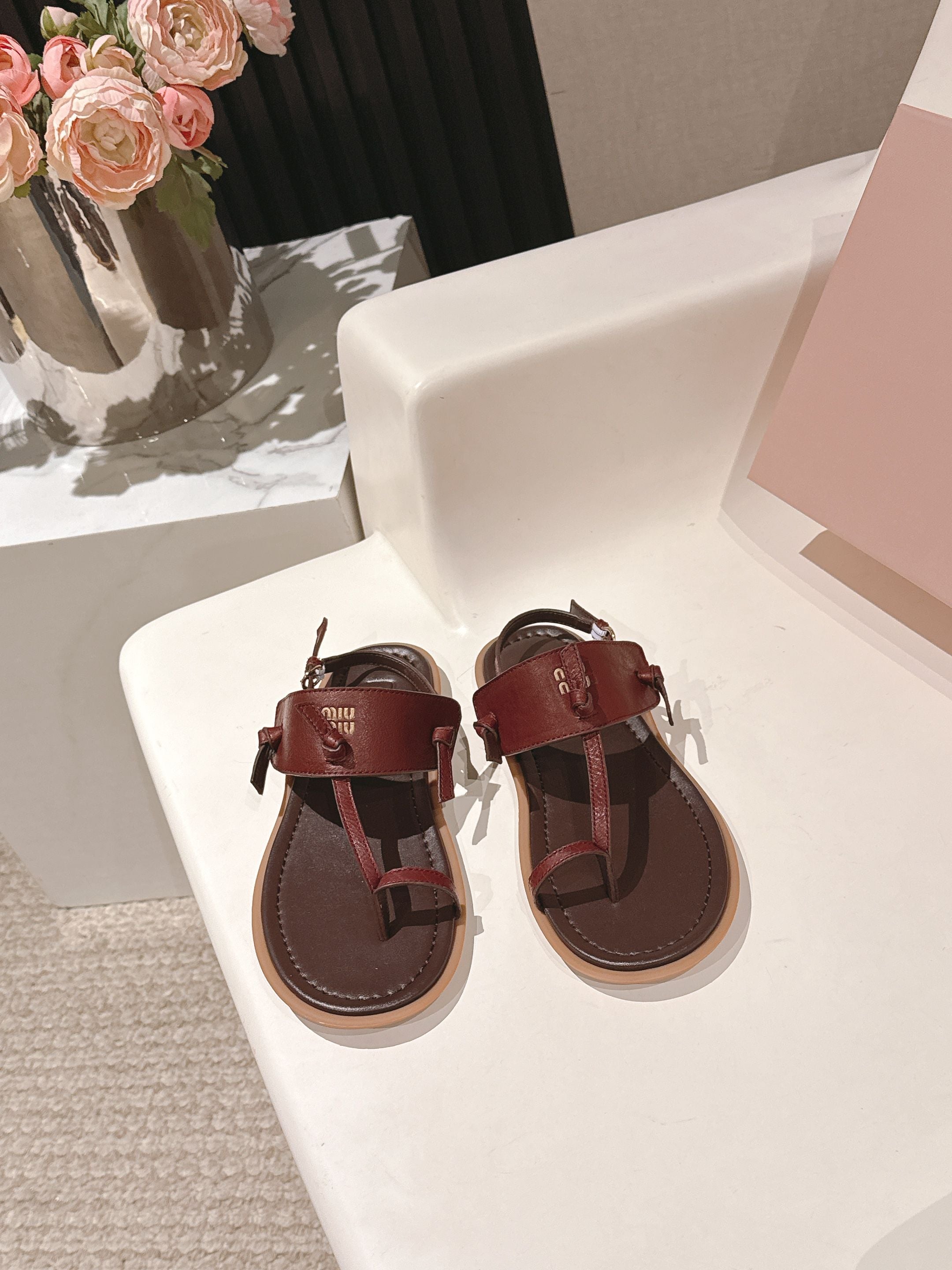 Miu Miu 2026 Sandal with Strap Red Chocolate Leather 620680