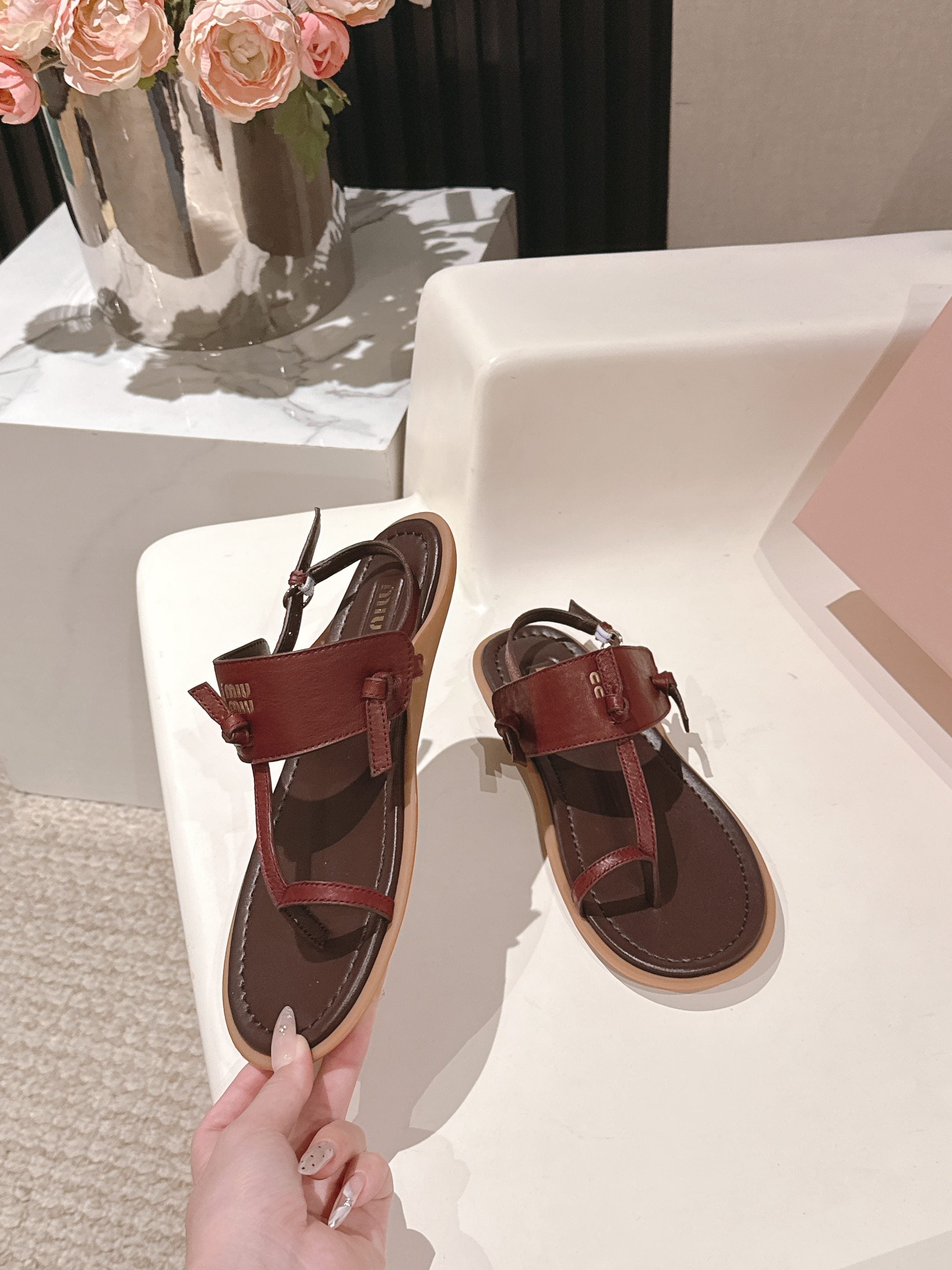 Miu Miu 2026 Sandal with Strap Red Chocolate Leather 620680