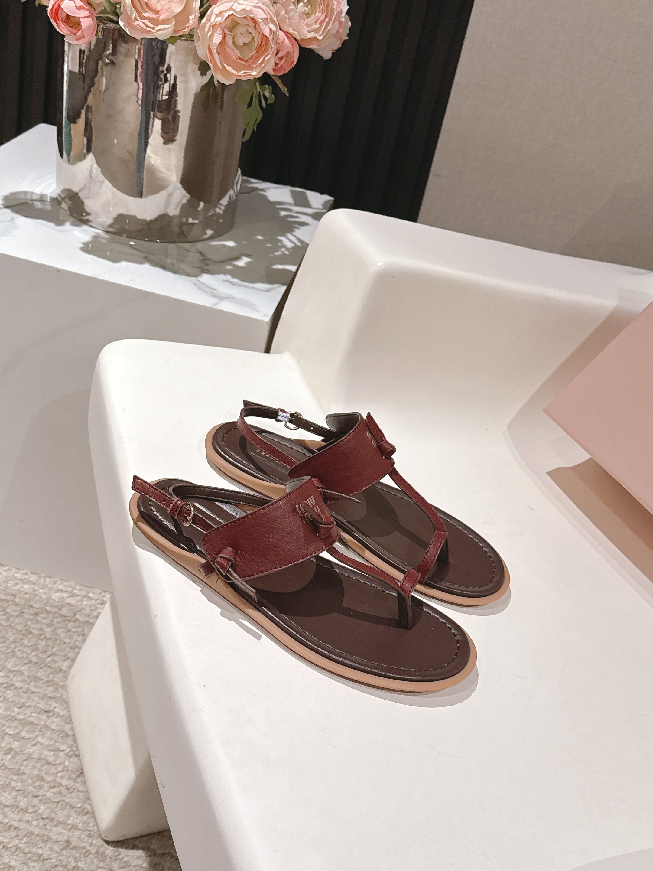 Miu Miu 2026 Sandal with Strap Red Chocolate Leather 620680