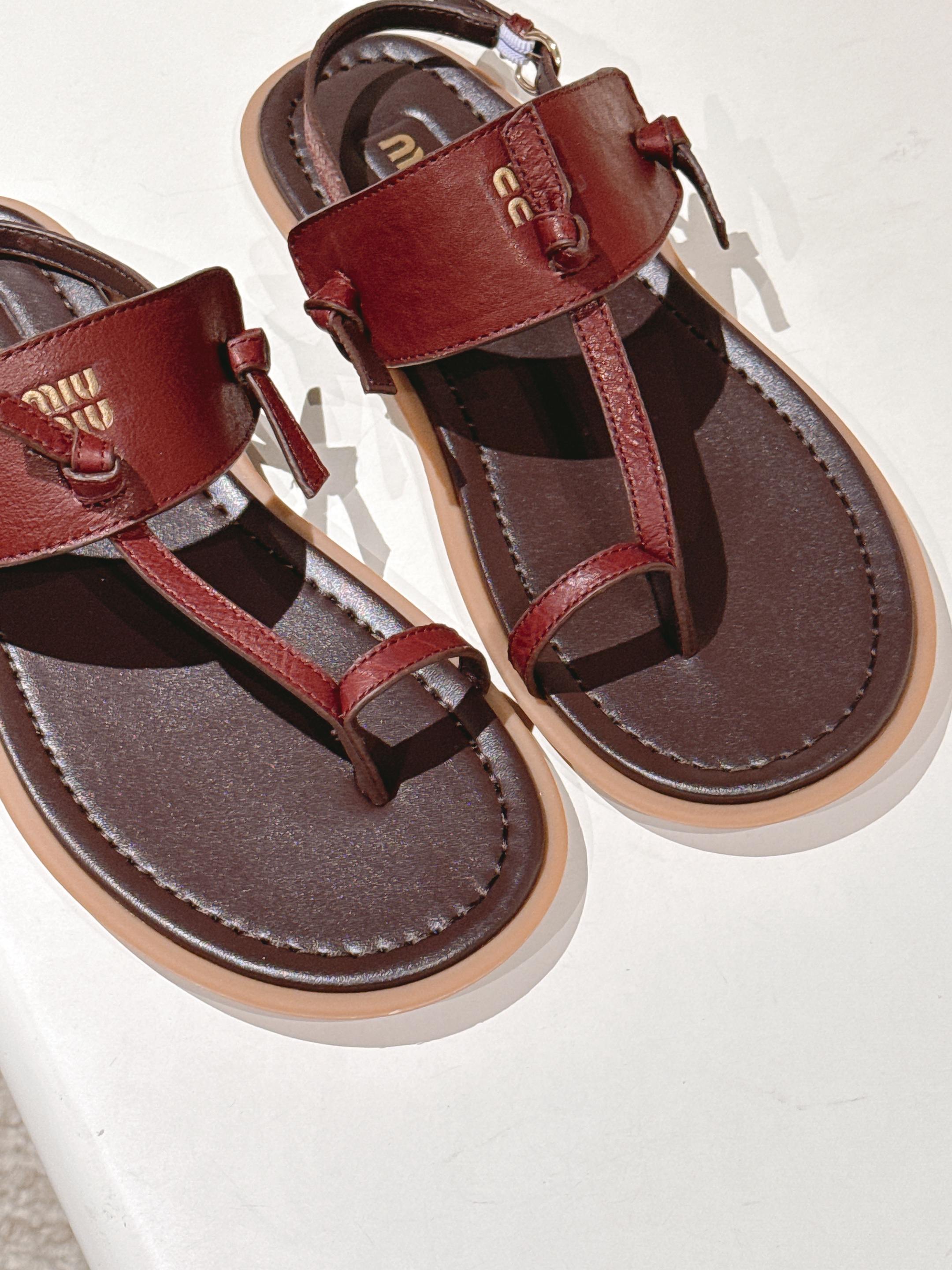 Miu Miu 2026 Sandal with Strap Red Chocolate Leather 620680
