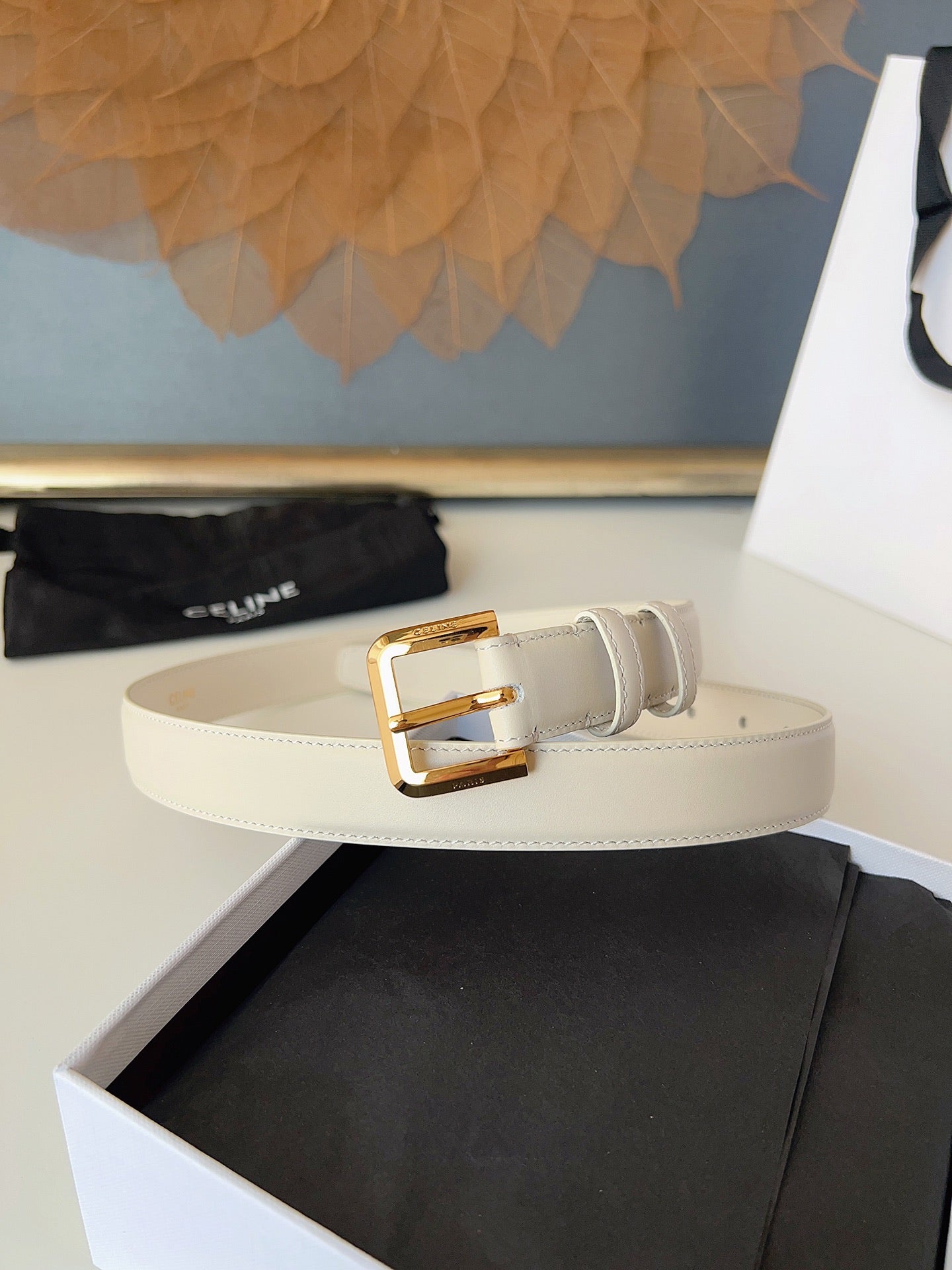 CL Gold 25mm Triomphe Belt White Cowhide 616410