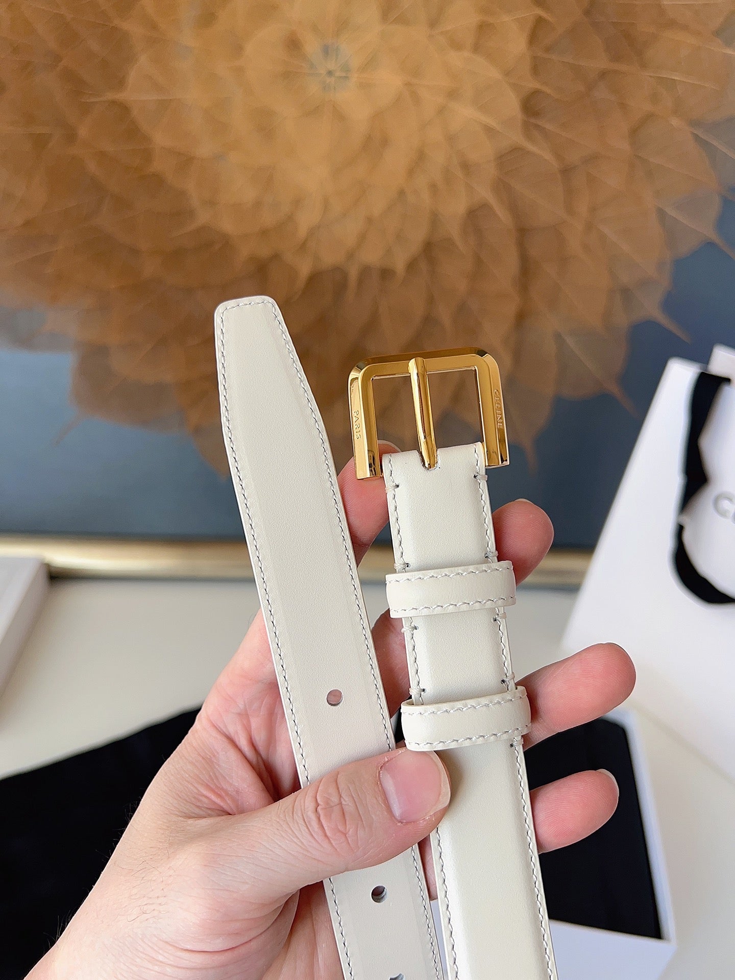 CL Gold 25mm Triomphe Belt White Cowhide 616410