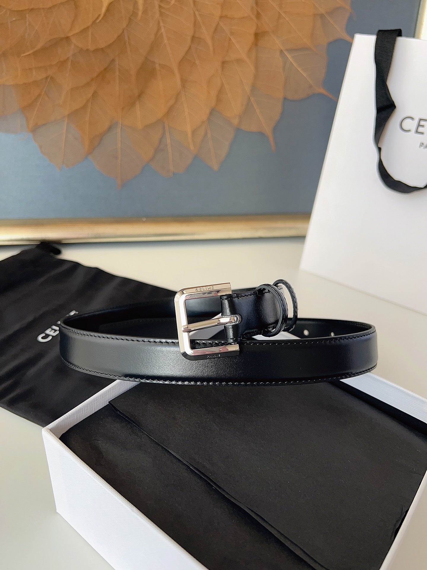 CL Sliver 25mm Triomphe Belt Black Cowhide 616411