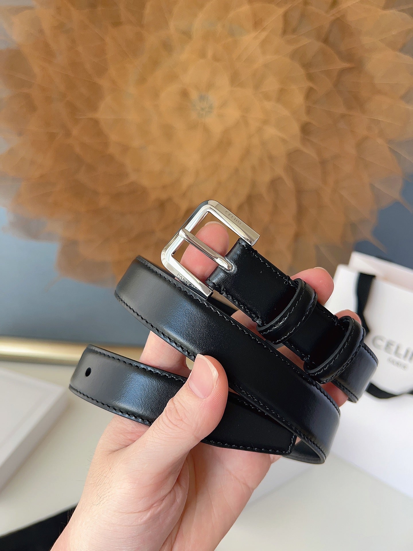 CL Sliver 25mm Triomphe Belt Black Cowhide 616411