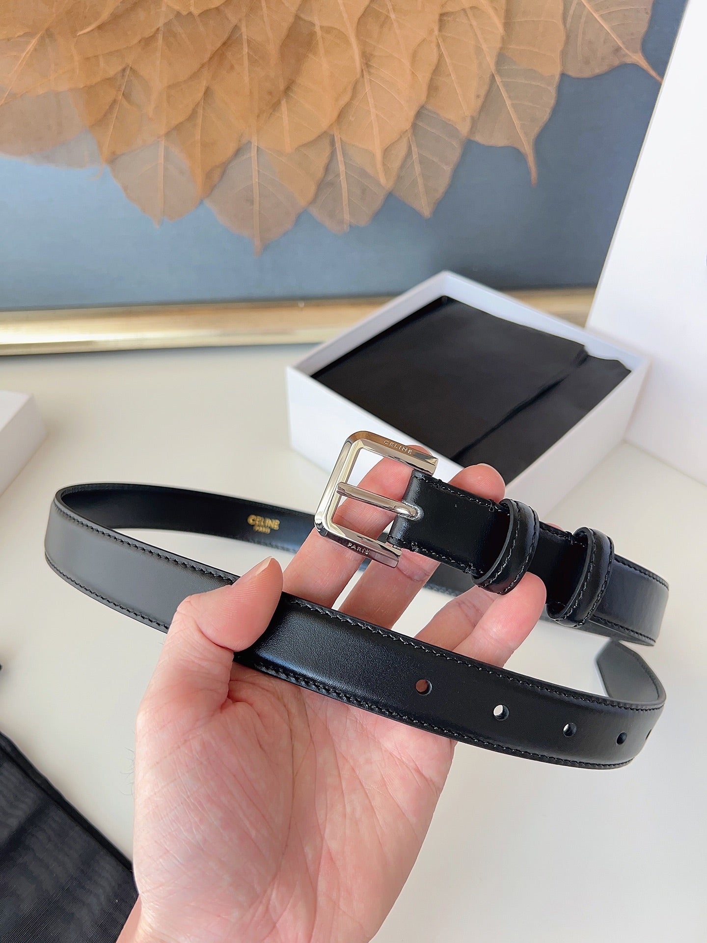 CL Sliver 25mm Triomphe Belt Black Cowhide 616411