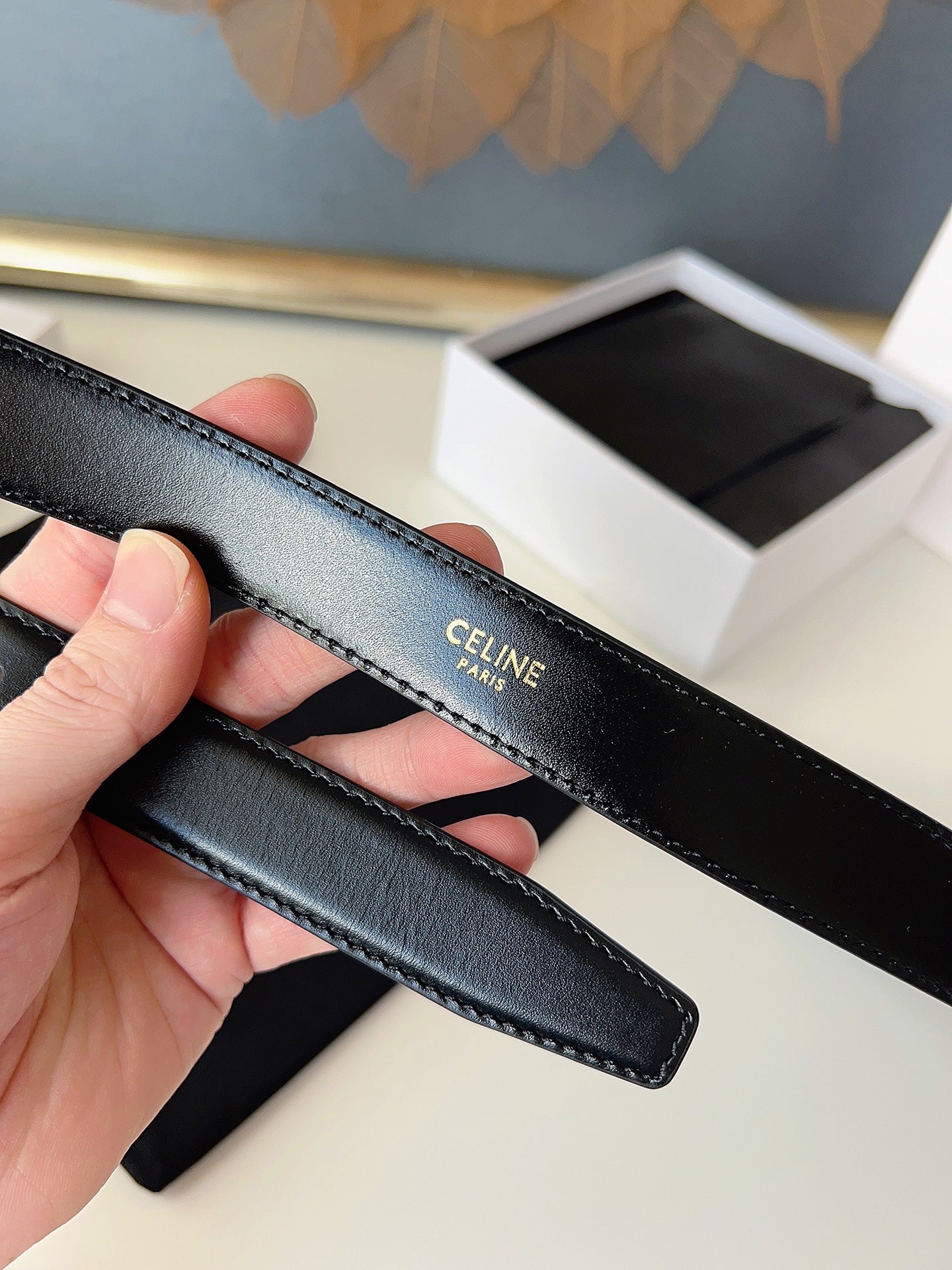 CL Sliver 25mm Triomphe Belt Black Cowhide 616411