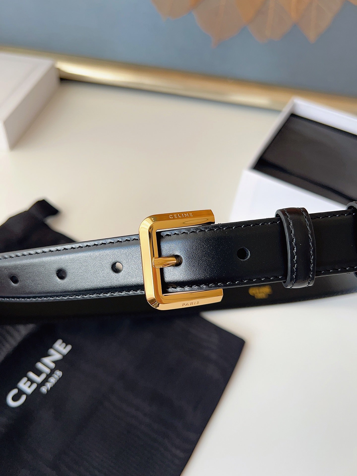 CL Gold 25mm Triomphe Belt Black Cowhide 616412