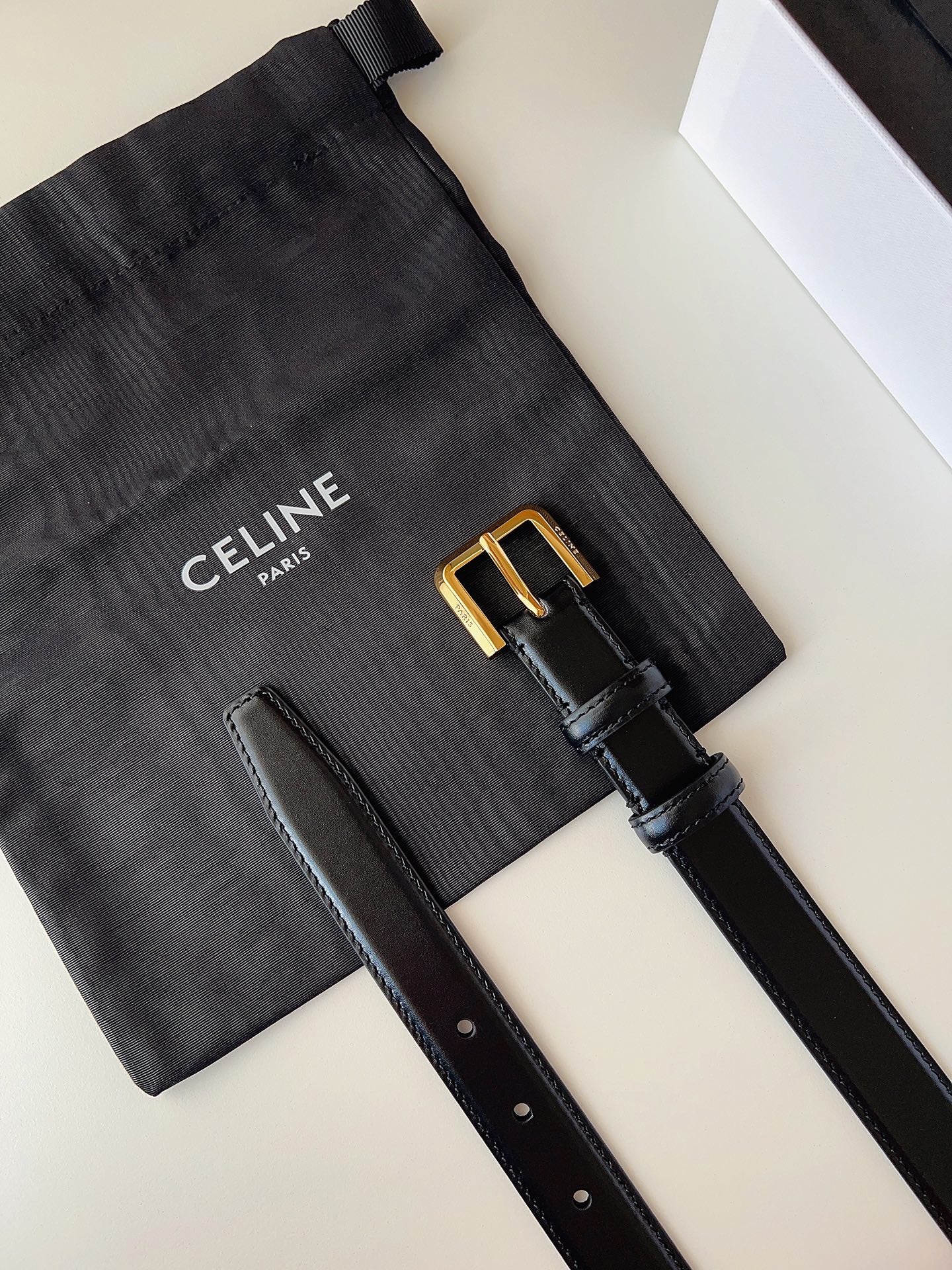 CL Gold 25mm Triomphe Belt Black Cowhide 616412