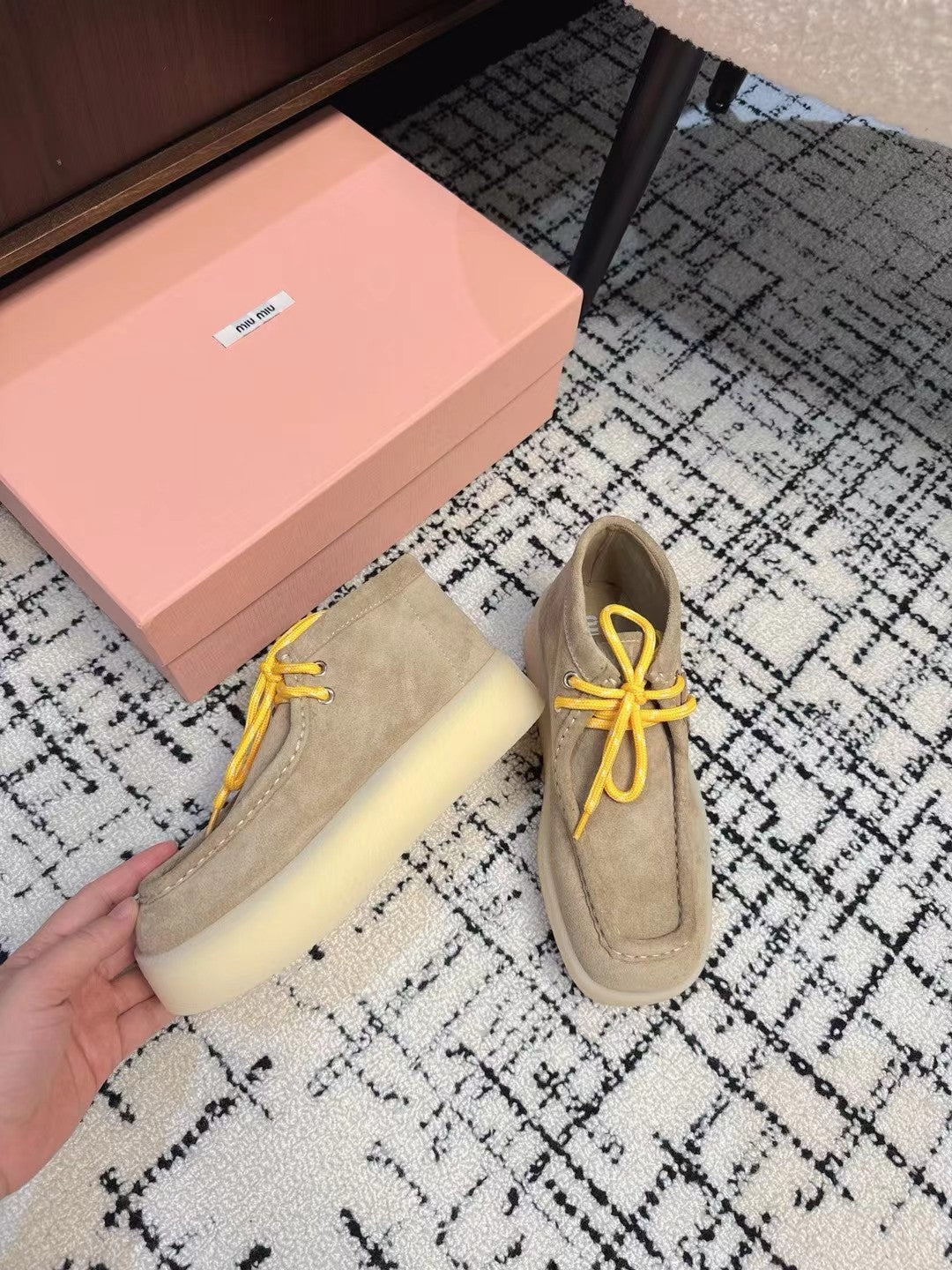 Miu Ankle Boots Light Brown Cow Suede