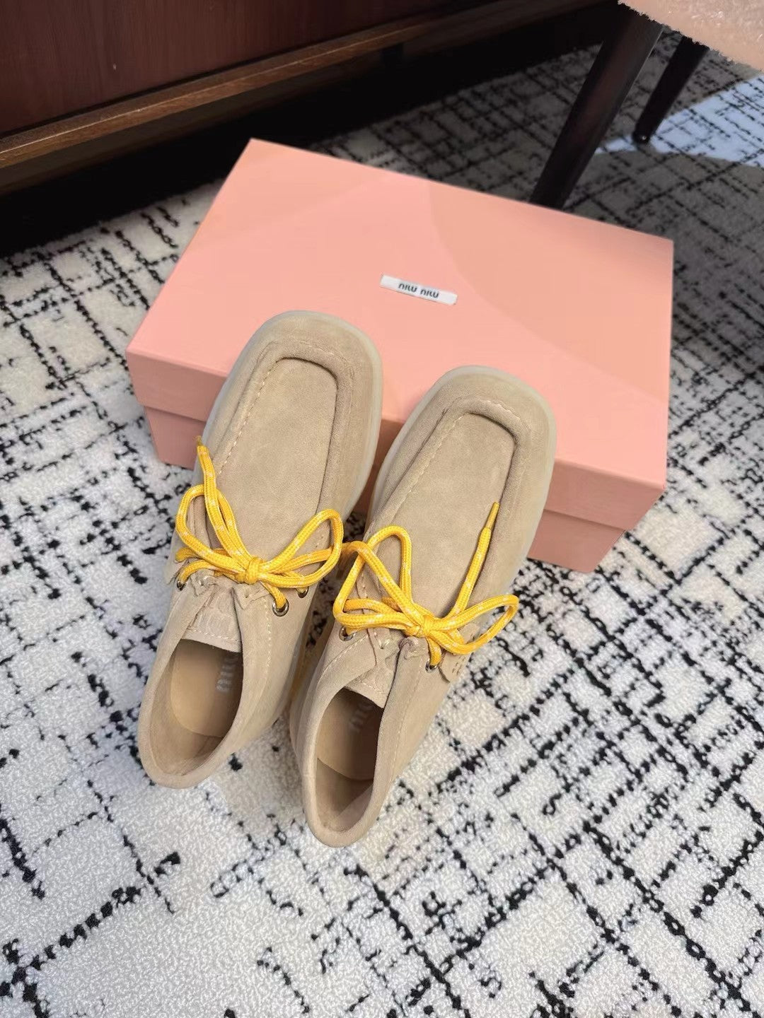 Miu Ankle Boots Beige Cow Suede