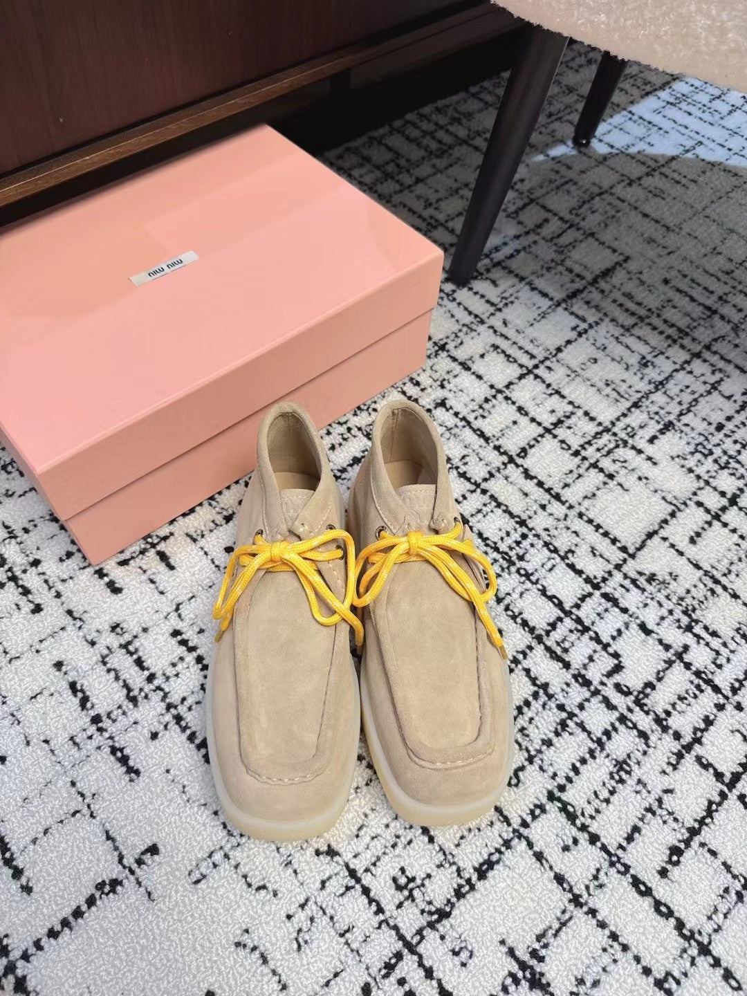 Miu Ankle Boots Beige Cow Suede