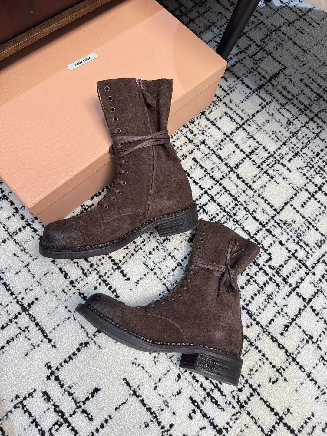 Miu Ankle Boots Earth Brown Suede