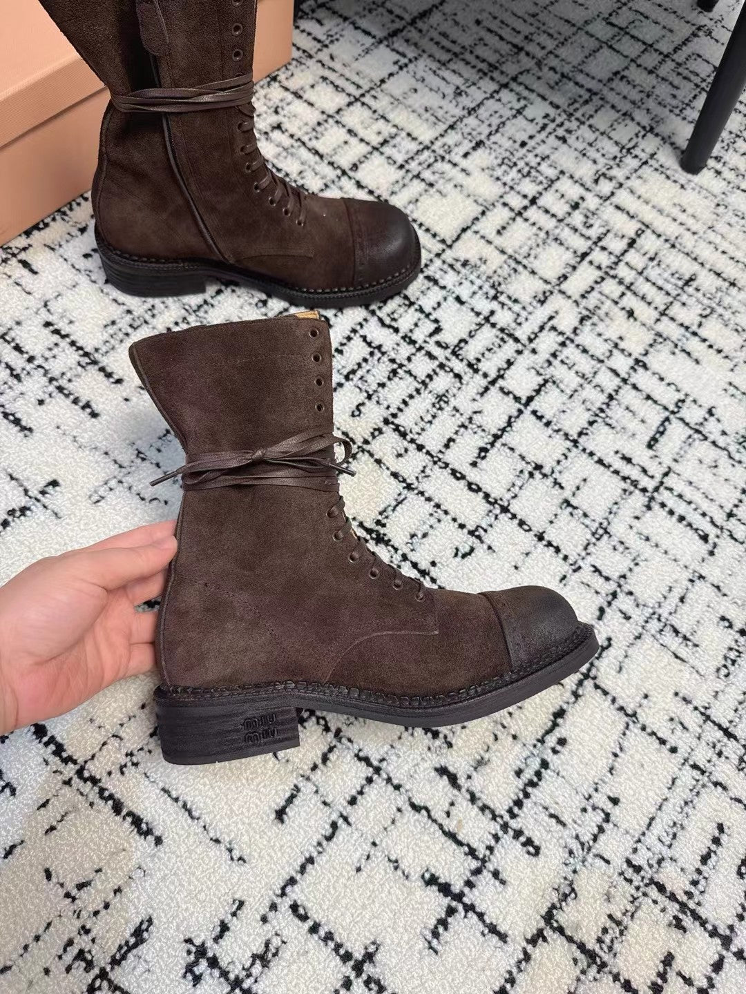 Miu Ankle Boots Earth Brown Suede