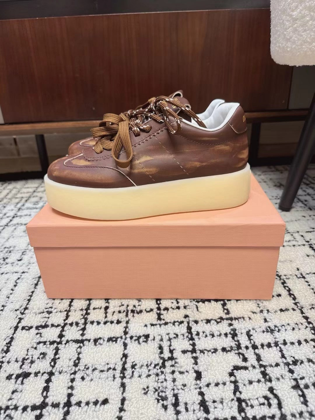 Miu Balance Sneakers Dark Brown Leather