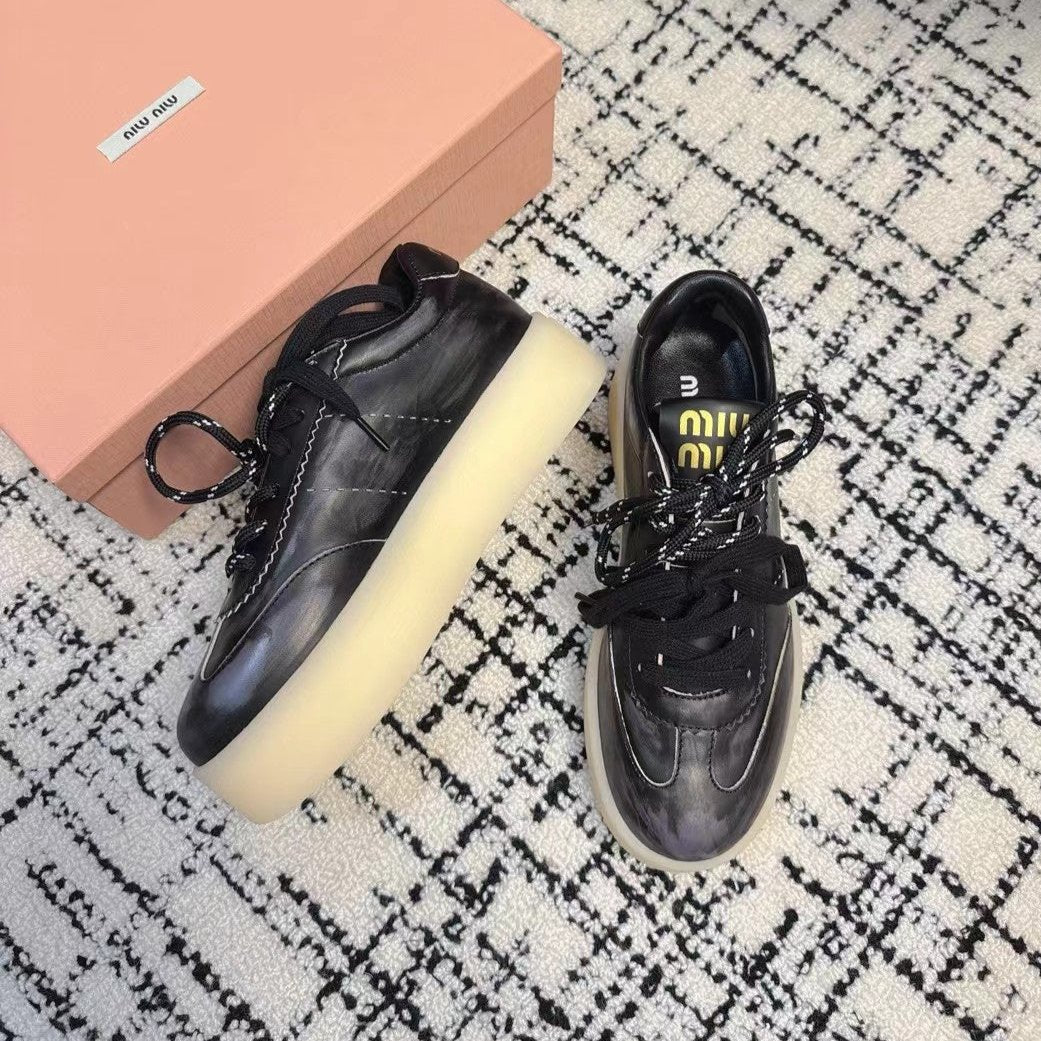 Miu Balance Sneakers Black Calfskin