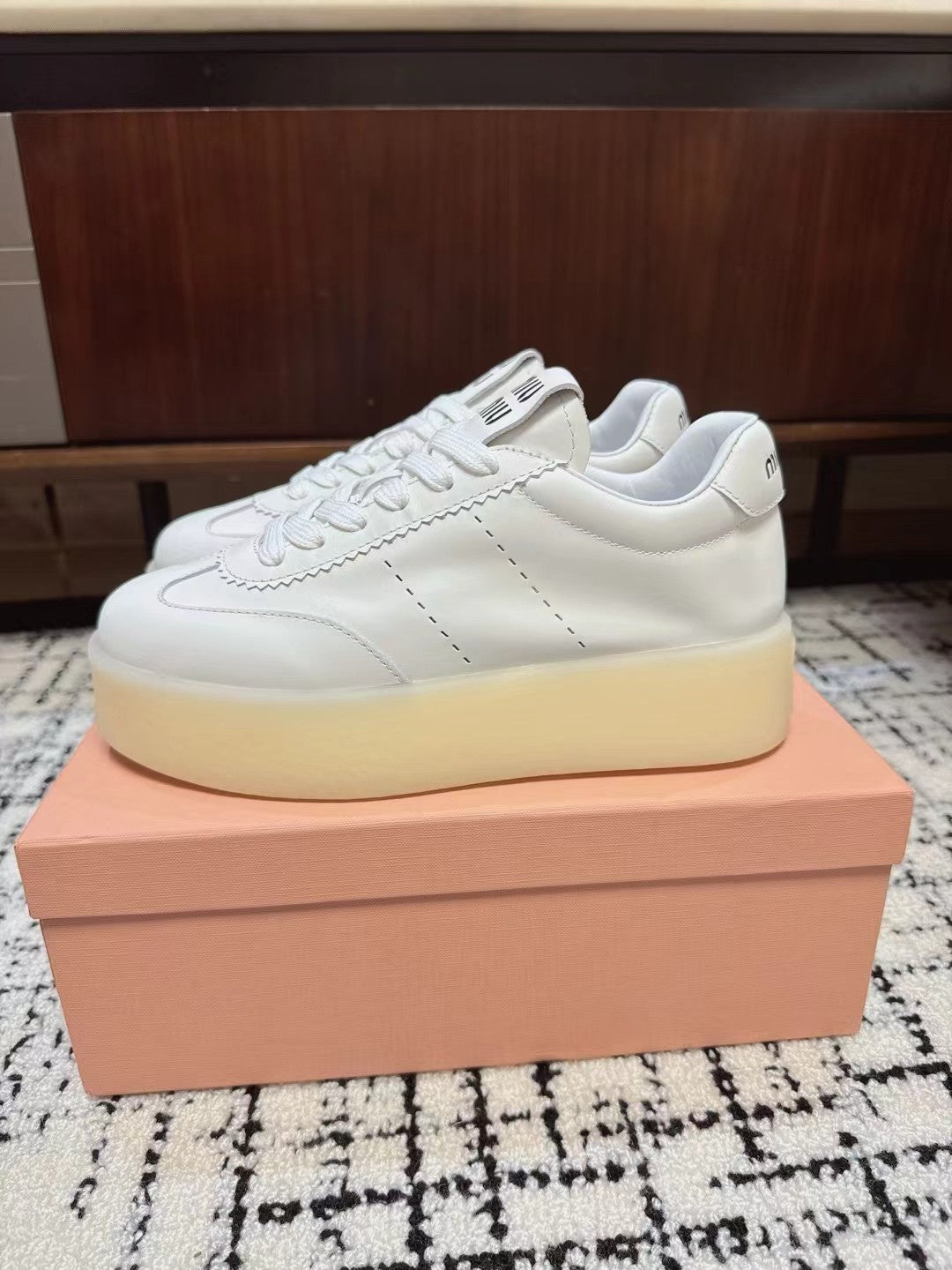Miu Balance Sneakers  White Leather