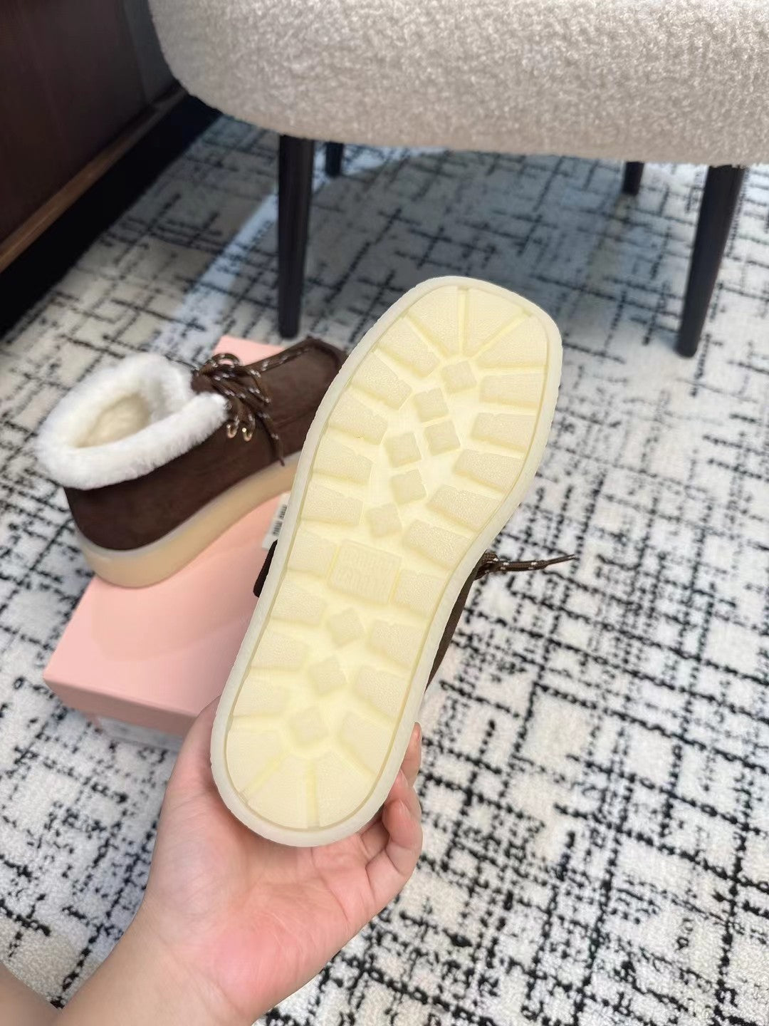 Miu Ankle Boots Chocolate Brown Fleece Lining Cow Suede